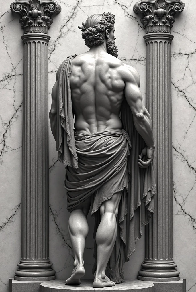 (Masterpiece) A full body High resolution marble sculpture of a insanely handsome Greek God, strong, chilsed, looking ferocious and agressive, power and strength demonstration, fierce expressive eyes, HDR, 8k, in the style of Michelangelo, Caravaggio