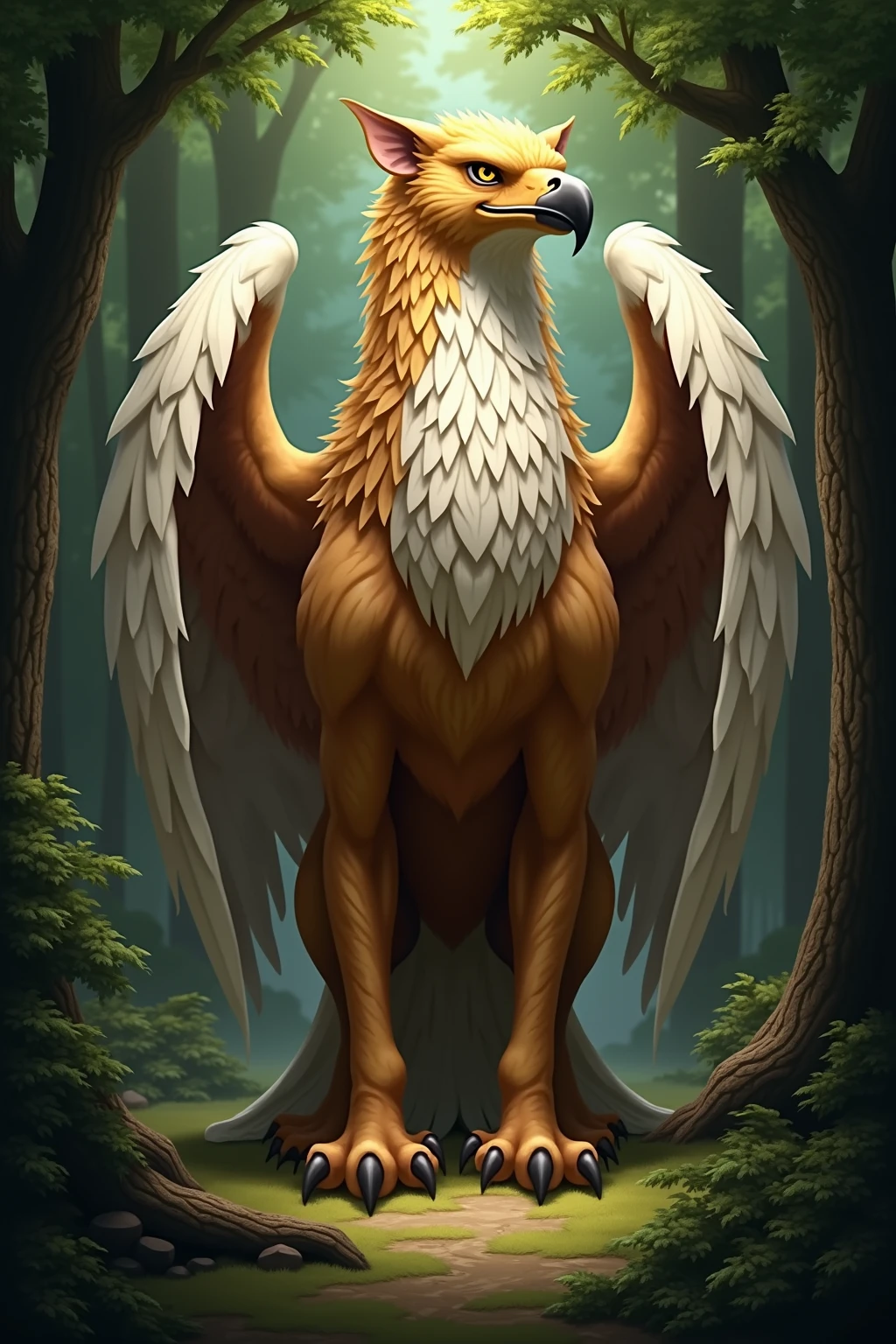 ultra-detailed, masterpiece, masterwork, high quality, best quality, hdr, (nature), , male, solo, lion, (()), (white little body lion), (long silver hair, beak, yellow eyes), sitting, dynamic angle, (, perfect ), Hands and wings in one piece,