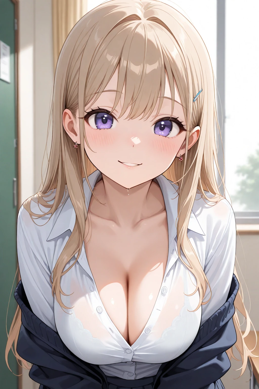 1girl, ultra high res, large chest, cleavage, shorts, Izayoi Nonomi, smile