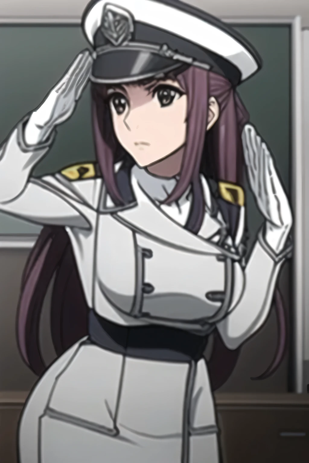 can you draw the whole particle more delicately,can you draw her expression more delicately,Can you draw the particles more delicately,ブルーグレー色Military uniformの女性,Greeting pose,femininity standing at the teacher's house,I'm on a spaceship bridge,can you draw delicate expressions,,Please draw an octahedral balance with beautiful femininity,Large breasts hidden in a uniform,,can you accurately draw hands and feet,big breasts but thin waist,amazing thighs ,Femininity in an upright salute position,A woman with a serious expression,Military uniform,Uniform cap,wearing black tight slacks,Short Boots,femininity standing at the teacher's house,Breasts hidden in a uniform,miniskirt,draw a woman wearing long boots,Please draw a woman looking at me with a gentle expression,