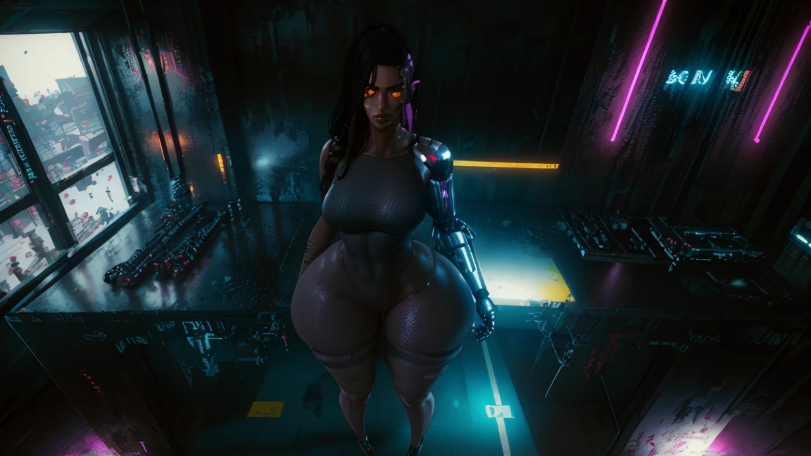 (best qualityer,high resolution,work of art, half-body shot:1.2),ultra detali,woman dressed in a futuristic mesh,sickening,standing in the alley of the cyberpunk city at night, she is wearing a very sexy and futuristic high waist thong panties, cyberpunk city at night in the background, very high waist leotard, cyberpunk scenario, cyber-noir aesthetic, raining in a cyberpunk city, perfectbody, sultry posing,full body shot shot, cyberpunk noir vibes, subject centered,Dark Ecstasy,fetish,dark and gloomy atmosphere, spooky ambiance, gritty texture,Retro atmosphere,distorted reality,Melancholy expression on his face,mysterious aura,hazy atmosphere,foggy background,subtle color palette,provocative pose,strong emotions,Rising from the depths of despair,piercing look,sombras intensas,Plunged into darkness,dark industrial aesthetic,sinister vibration,An otherworldly feeling,Loss of place in time and space,mysterious silence.bangss assimétrica, freckles, black short hair, bangss, freckles, grey-eyed,