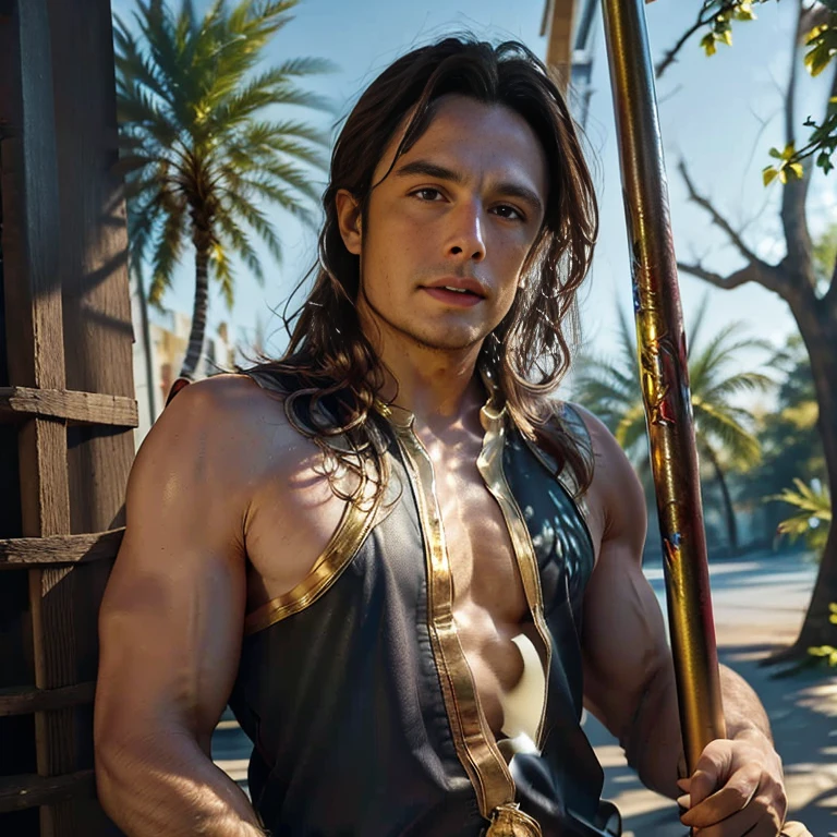 1 man age 16, topless Pectoral Focus, young small smiling, ((flawless face)), Young and handsome face，HD mix face  [tom holand: evlis presely: Mark Olives: bernardo velasco:  michael jackson: jason momoa: armond rizzo: will smith: mike tyson: 0.1], wear tanktop, topless, muslced, sweaty body, morhpedmuscle, bokeh background, (Masterpiece), (Best quality:1.2)，Super HD， Photorealistic, Professional photography, photography of：kanon, f/ 32 ISO 6400, rendering by octane, High definition, Hyper-detailed, 32k ULTRAHD, Sharpen --C 50 --AR 3:4 --s 800 --v 5.1，