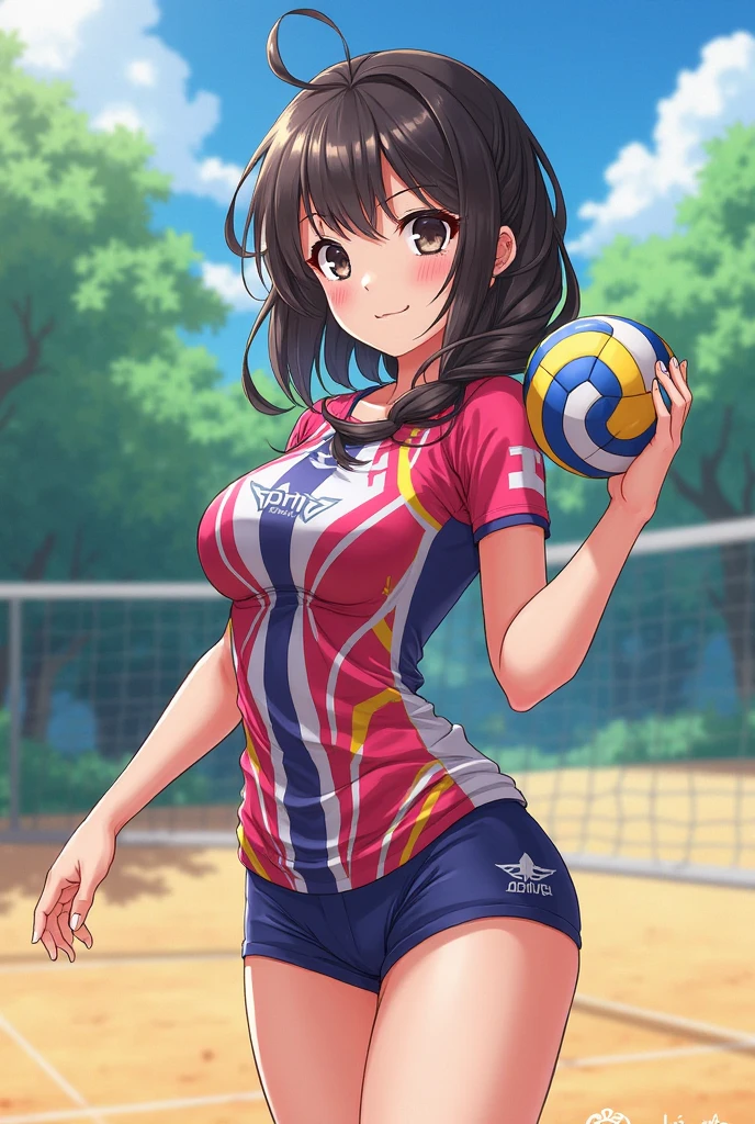 arafed asian woman in a red and white volleyball uniform posing for a picture, wearing a volleyball jersey, Nishimiya Shoko, volleyball, sakimichan hdri, Chiho, sporty, kiyoko suzuki, Chiho ashima, nico tanigawa, Japanese Model,