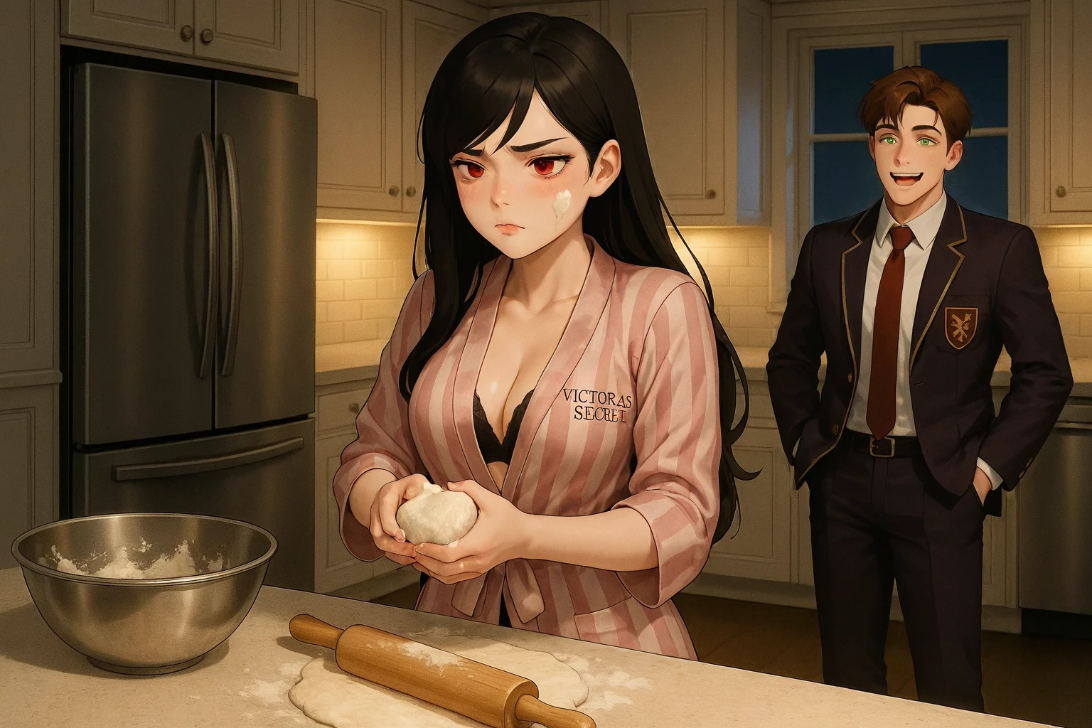 Best quality, score_9 , score_8_up, score_7_up, 1 boy , 1 girl , (mai shiranui) , mature woman large hips ,  Mother and son , Small child , slim waist  , to spread legs , gets fucked ,  in the kitchen , (crotch rope walking:1.0) Elegant dress, jewelry, in Birthday , amusement park, beautiful, highly detailed skin, realistic skin details, Visible pores, sharp focus , wet pussy  , dark light , Plump lips , side view , Drooling
