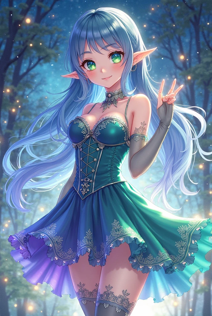 Highest quality,Highest Resolution,Glamorous fairy,Aurora,Night Sky,