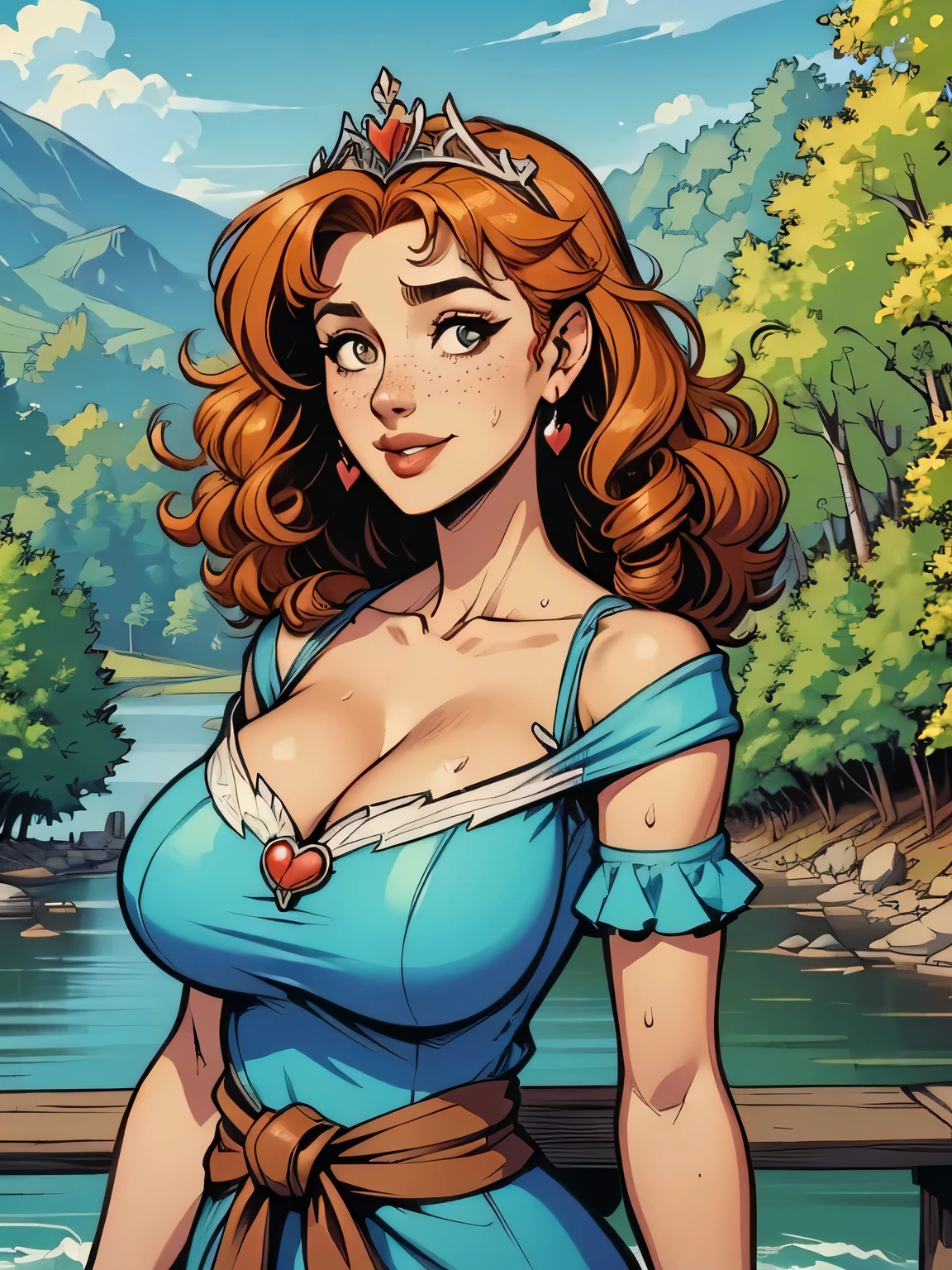 uma pintura de uma mulher com um vestido verde parada em uma floresta, capa de romance de fantasia para jovens adultos, portrait of princess merida, realistic fantasy illustration, inspirado em Ruth Sanderson, retrato de personagem de fantasia, pintura de fantasia realista, Fey Queen of the Summer Forest, pintura de capa de livro de fantasia, cavalo michael (Motor irreal, arte de fantasia celta, lindo retrato de arte de fantasia, 8k, SexyToon