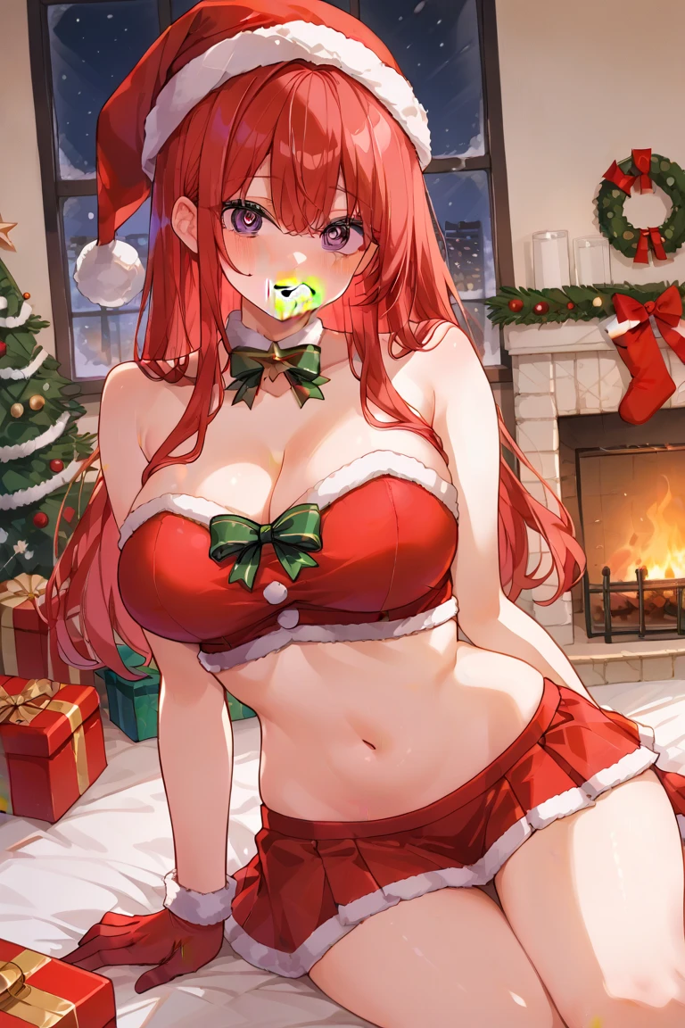 ((nsfw:1.2))、top-quality、Full limbs、complete fingers、Slender beauty、straight haired、Red hair、short-hair、Beautiful Large Breasts、(Detailed ultra-oily shiny skin:1.1)、Santa Claus Costume、((red santa claus bikini))、White High Socks、Santa Claus hat、wearing santa's cloak、Christmas、Naughty Poses、Street trees at night、Winter scene、illuminations、(((A vibrator is placed in the crotch:1.3)))、((leaning forward and holding his crotch))、((Standing with an inner thigh))、((I can't hold back and squirts from my pussy、Bikini is wet))、A woman with an open mouth and a writhing face、Women in pain、A woman feeling better、Embarrassed woman、Woman cumming and panting、Kneeling