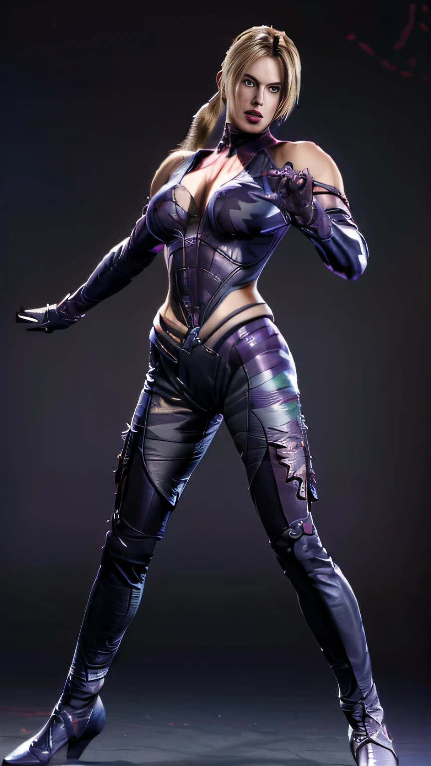 highres,absurdres,masterpiece,best quality,original,extremely detailed CG,extremely detailed wallpaper,perfect lighting,looking at viewer,bare hands,standing on stage,1girl,blurry background,
<lora:Samantha Maxis :0.6>, sammaxis,glowing purple eyes,scar,