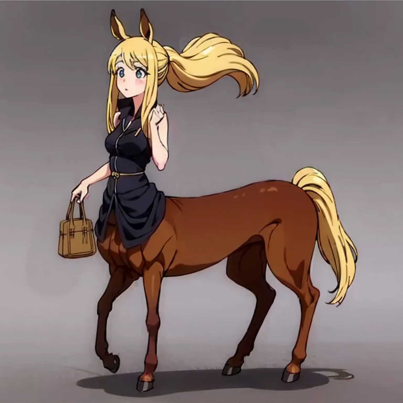 ((centaur girl)), (master piece:1.4),1girl, solo, full body, (gyaru, dark skin:1.4), (night street:1.5), enjoying, multiple poses, hand on hip, arms raised, long wavy hair, dyed hair, blonde highlights, hoop earrings, bold makeup, heavy eyelashes, smoky eyes, glossy lips, nail art, body jewelry, bracelet, ankle bracelet, cleavage, street, lounge chair, palm trees, neon lights, reflections, water, cocktail, tropical, vibrant atmosphere, carefree, confident, standing, smile, BREAK, ((small breasts)), (stripes biniki top), <lora:CENTAUR-SERY-CONCEPT:1>