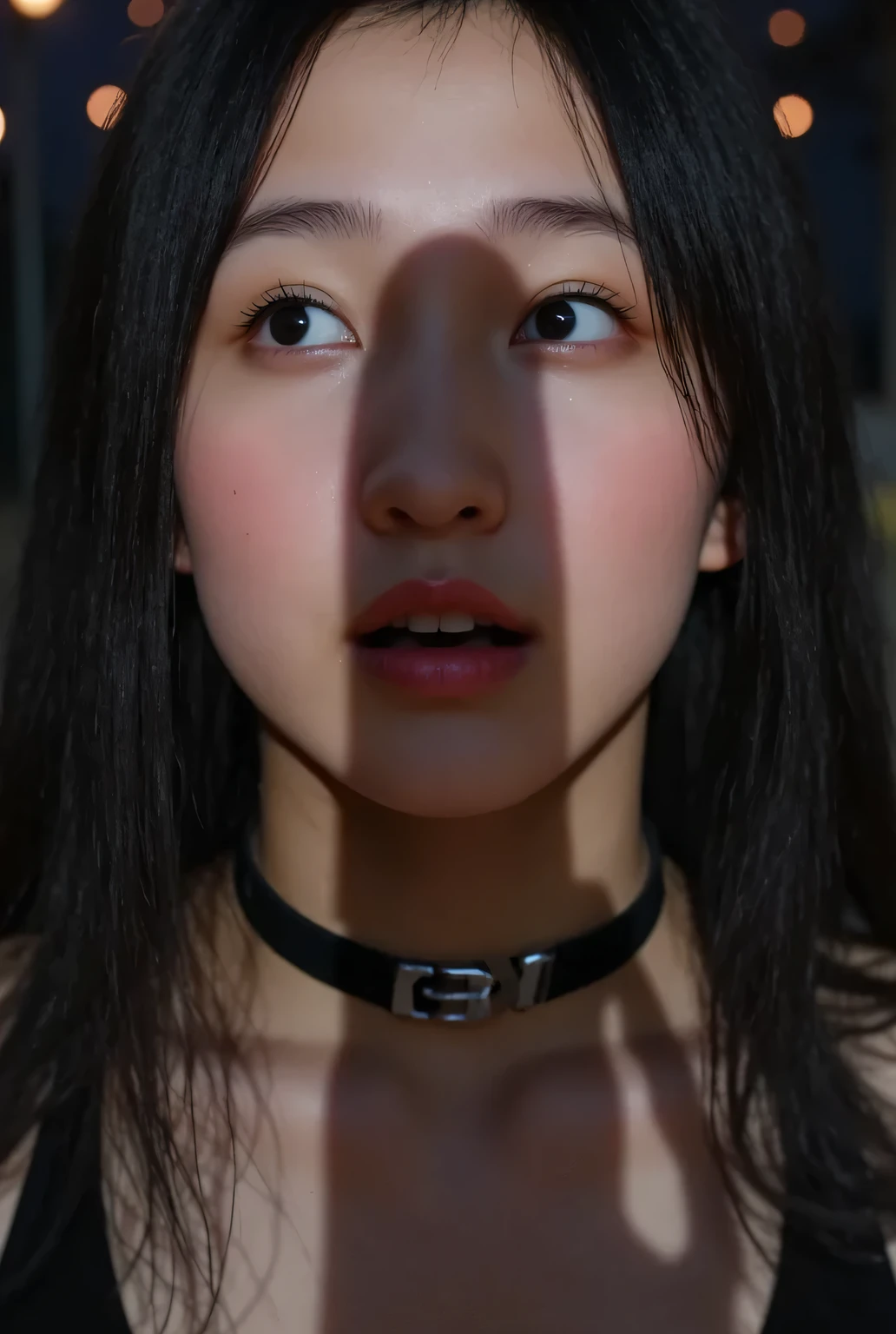 beautiful girl, Kneeling in front of viewers , the shadow of her huge penis is reflected on her face , She looks up at her penis with a surprised expression , detailed facial features drawn from genitals , The soft light of the lanterns , Dramatic light , High Quality, 8k, Super Detailed, masterpiece.mouth