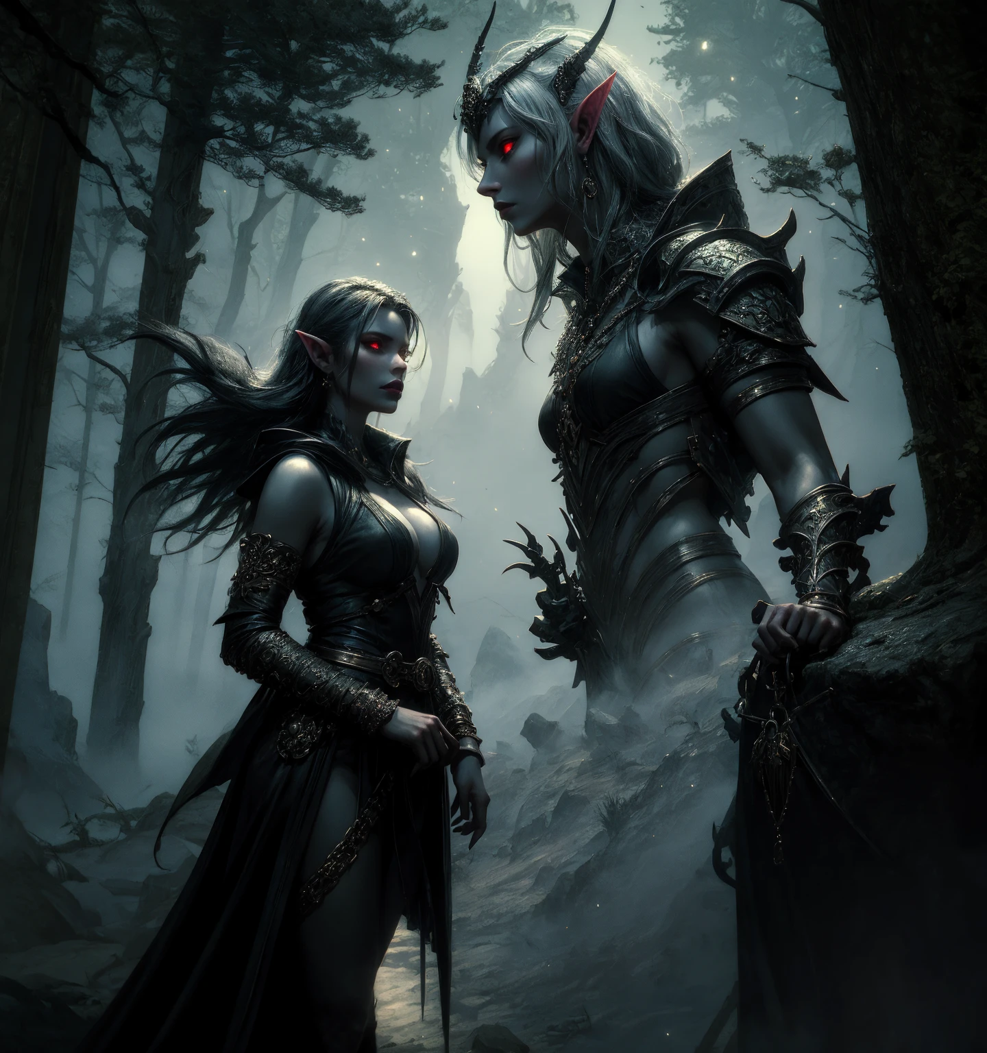 a group of women in armor walking through a dark alley, society contest winner, fantasy art, dark fantasy style art, dark fantasy art, dark fantasy style, gothic fantasy art, elegant cinematic fantasy art, dark fantasy artwork, dark epic fantasy, in style of dark fantasy art, fantasy dark art, epic fantasy style