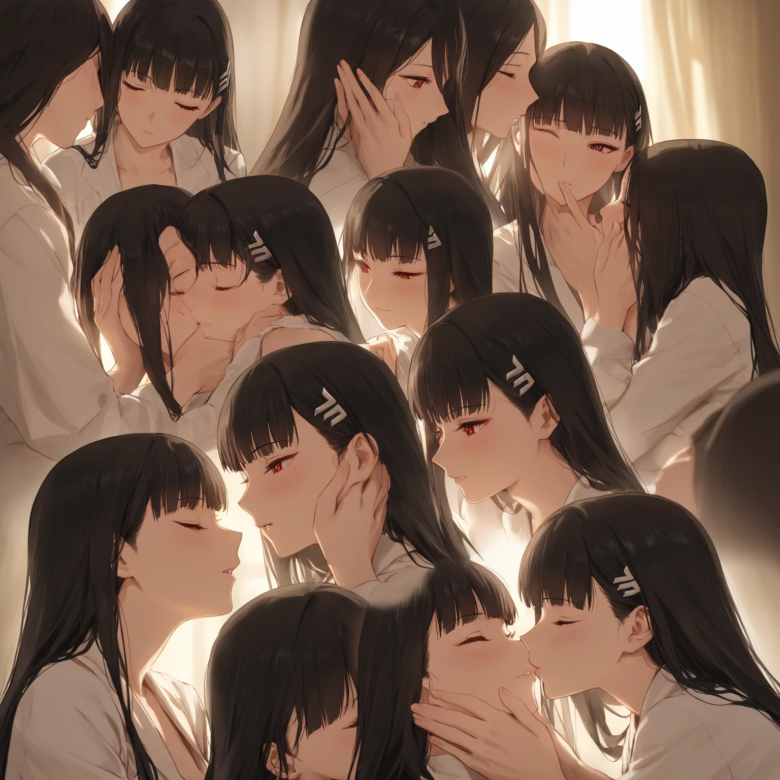 nsfw,,fellatio,sports sucking pov 1penis,2females with tanned skin,female side by side, (black hair),short hair,bukkake on face,,white dress shirt,pleated checked skirt,look up,(blushed:1.2),trembling,(adult curvy females:1.1),bukkake on face,changing room,satisfied