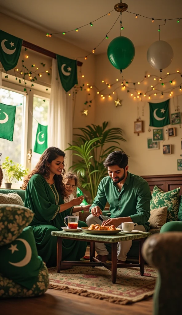 Pakistani Muslim family with Pakistani flag