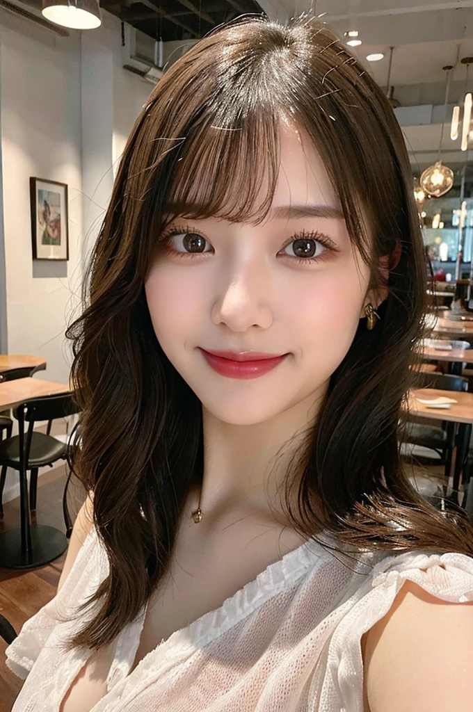 ((highest quality, 8k, masterpiece :1.3)), 1 girl, smile, whole body, slim face, Beautiful woman, (dark brown hair), full length dress :1.1, super detailed face, fine eyes, double eyelid, blur background, slim face, city, outside, street,