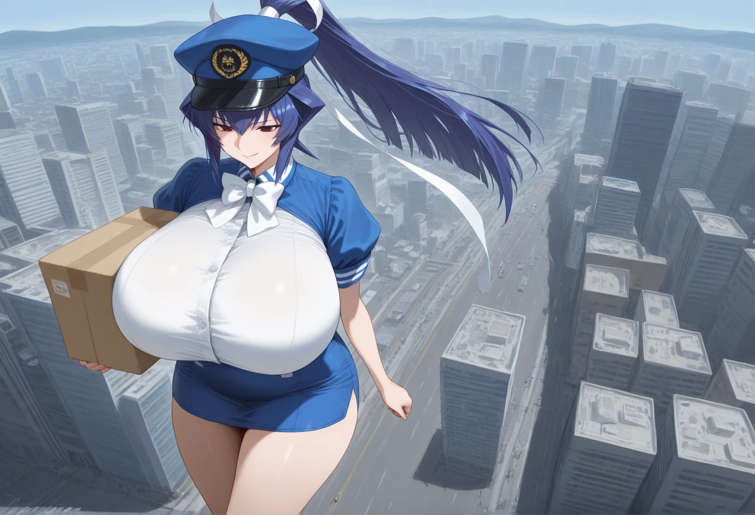 anime character in uniform posing on a city street corner, thicc, oppai cyberpunk, (nsfw) seductive anime girl, voluptous curvy milf, female protagonist 👀 :8, top rated on pixiv, oppai, ami mizuno fanart, best anime 4k konachan wallpaper, at pixiv, popular on pixiv