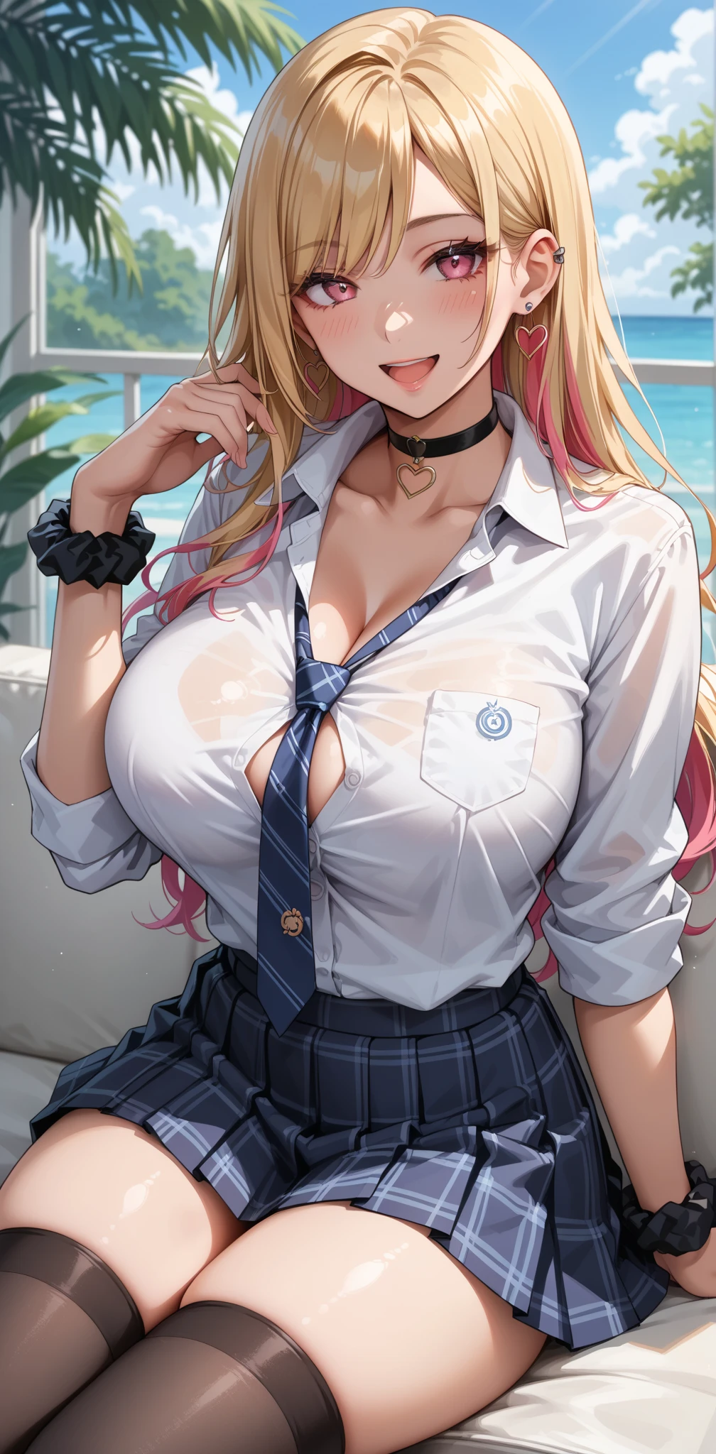 POV、(((Chest exposed from disheveled uniform)))、Nipples protruding from the bra、((((sexually seducing))))、(((((have sex and ejaculate)))))、((((insertion))))、((((Sit and spread your legs))))、((a blond))、beautiful  Girl、Large beautiful breasts、cleavage of the breast、A slender、オマンコ、((covered in cum))、(((s Office)))