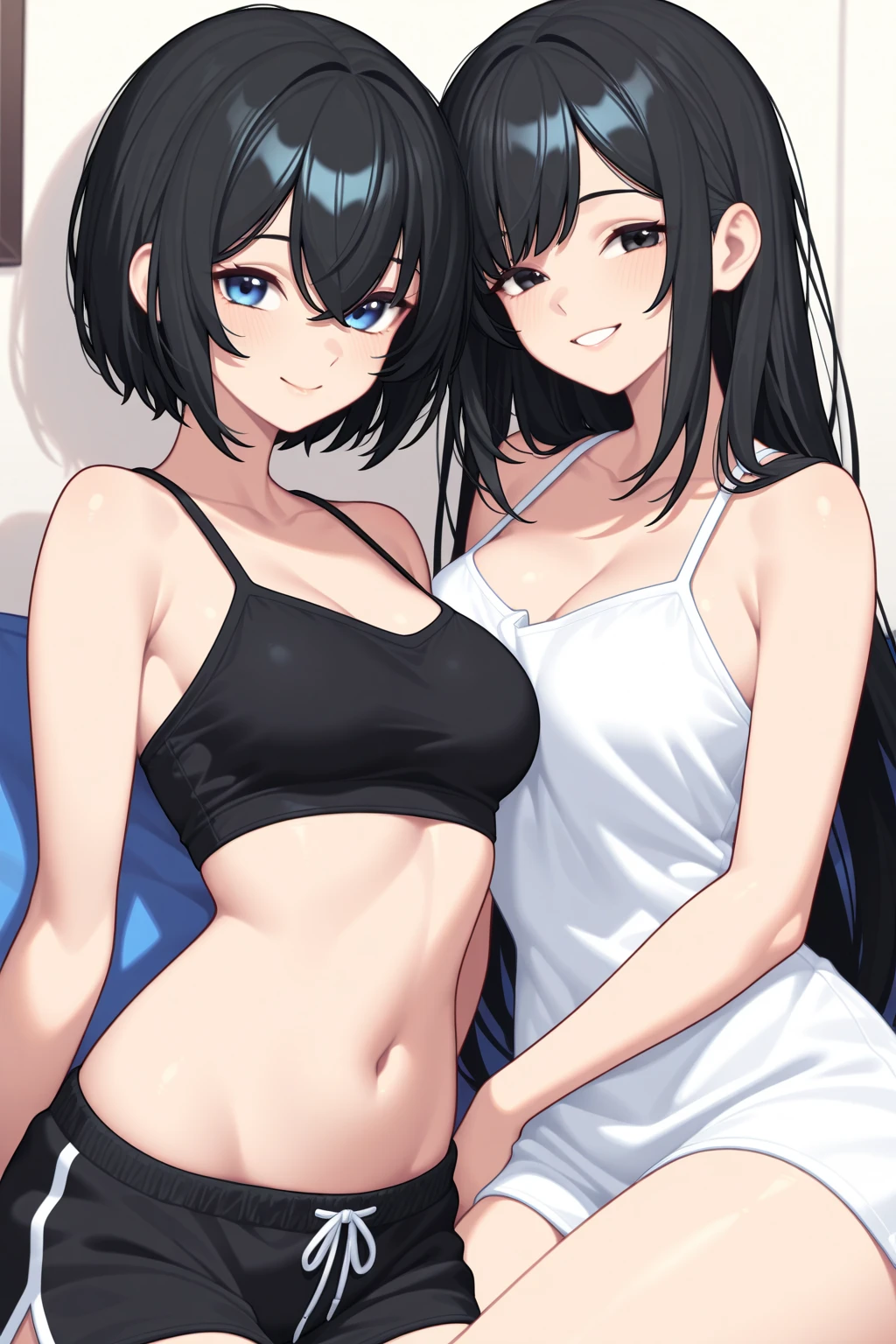 japanese girl, 18 years old,Look younger than actual age, short and thin. Its body is small and slender. her skin is pale, Short black messy hair. She has a sleepy look on her face. She was walking through a dimly lit room. She's wearing little silk pajamas. Her breasts enormous, plump and round. pregnant belly,lying on the sofa,Her waist is thin,The hips are narrow. His legs are very thin and thin. , camel toe. Xin Haicheng, masterpiece. alone in a room.