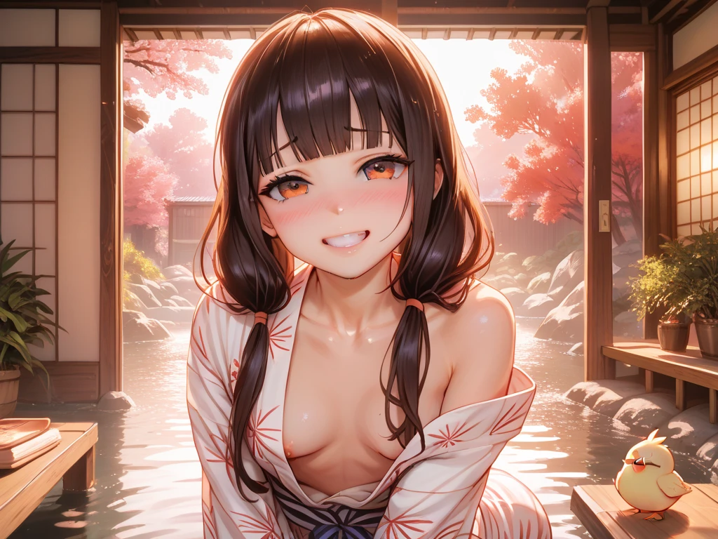 (top quality picture、masterpiece level、very high res、超A high resolution,High-quality detail)、A woman of perfect and ultimate beauty(24 years old 1.5)、(beautiful breasts and body shape)、Beautiful body、美丽的面容、large pink,Long hair,colorful and beautiful hair,Realistic textures,(((fullnude,barechested,Pubic hair is visible))),Bright smile,Mouth opens,Hair flutters under the influence of the wind,Hot Spring Ryokan,Openair Onsen,The cherry tree,Beautiful Landscapes,(accurate and detailed images、extremely detailed picture、Accurate images、Perfect Image 1.5),beautiful anime woman, Beautiful Art Style, an animated character、The whole picture、Detailed picture、accurate anatomy、Defect-free images、natural soft light、beautiful image、(Best Shot 1.2)