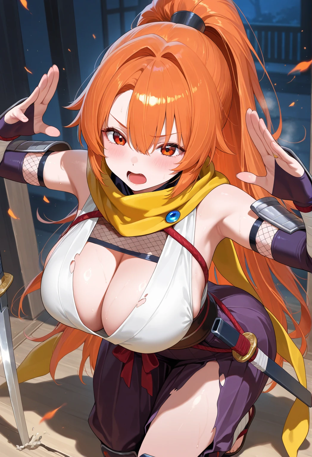 (​masterpiece、top-quality,8K, High resolution, Ultra-detailed)、独奏、1girll、Look at viewers、 (open one's legs、A MILF,Grabbing the crotch,SFW)、Lustrous skin、Shiny skin、Detailed skin、Silky skin、Female Maduren、Female Maduren,Beautiful Finger,beautiful long leg,Beautiful body,((Jero Viken, Amputee, Black jacket, Black kimono, Open your clothes, Kimono, sash))