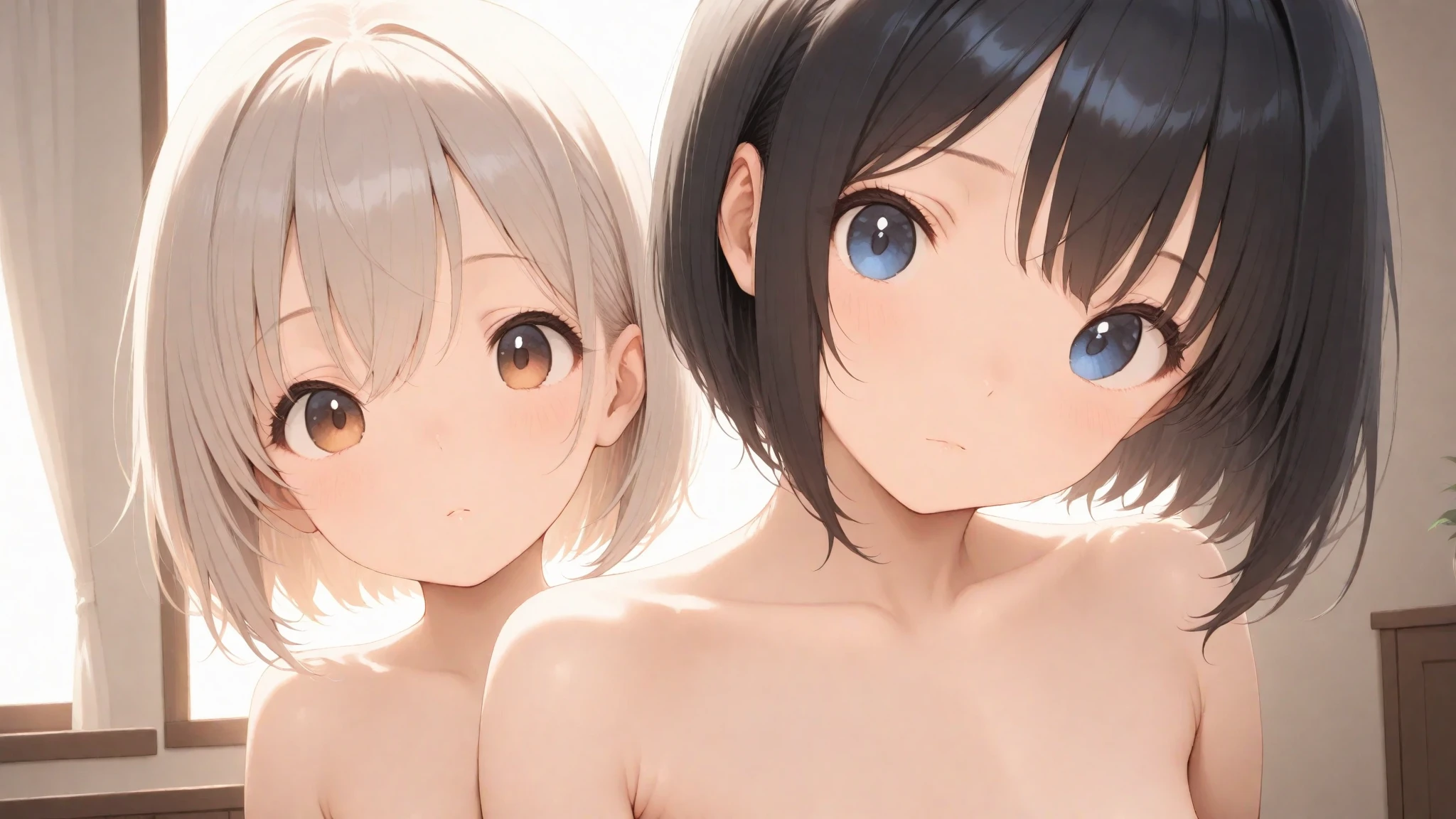 (((High resolution:1.5))), (((Very detailedな:1.5))), (((Three Girls:1.3))),((７Head to Body:1.3))、 (((beach,Outdoor、Midday light background)))、(((Happy expression))), (((smile:1.5)))、(((Beautiful and detailed eyes:1.3))), (((Very detailed))), (((Details face:1.5))), break ,sunny、(((Nude:1.5))),((Very delicate body))、((Very flat chest))、((Small waist))、((thigh gap:1.2))、Friendly atmosphere、(((spread legs:1.5))),(from side:1.1),(((tanlines:1.3)))、(((tan skin:1.3))),