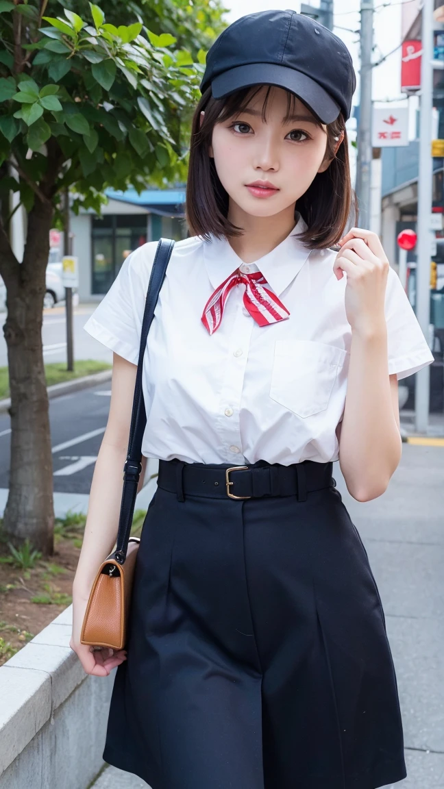(((Realistic photograph))),, Portraiture, (Scary face:1.3),, beautiful girl, View your viewers, , (school uniform:1.2), Buttoned shirt and trousers, , (Cleavage:1),, On the streets of Japan, (Environment details:1.3),, (RAWphotograph, CG unity, photograph, ultra Realistic details, Sharp focus, Detailed skin,4K, High resolution, masterpiece, Highest quality, Realistic, Vibrant:1.2),, (8k,4K, 超High resolution, High resolution, Professional, movieのような, movie, dramatic),, (Anamorphic depth of field blur background), Detailed Background,