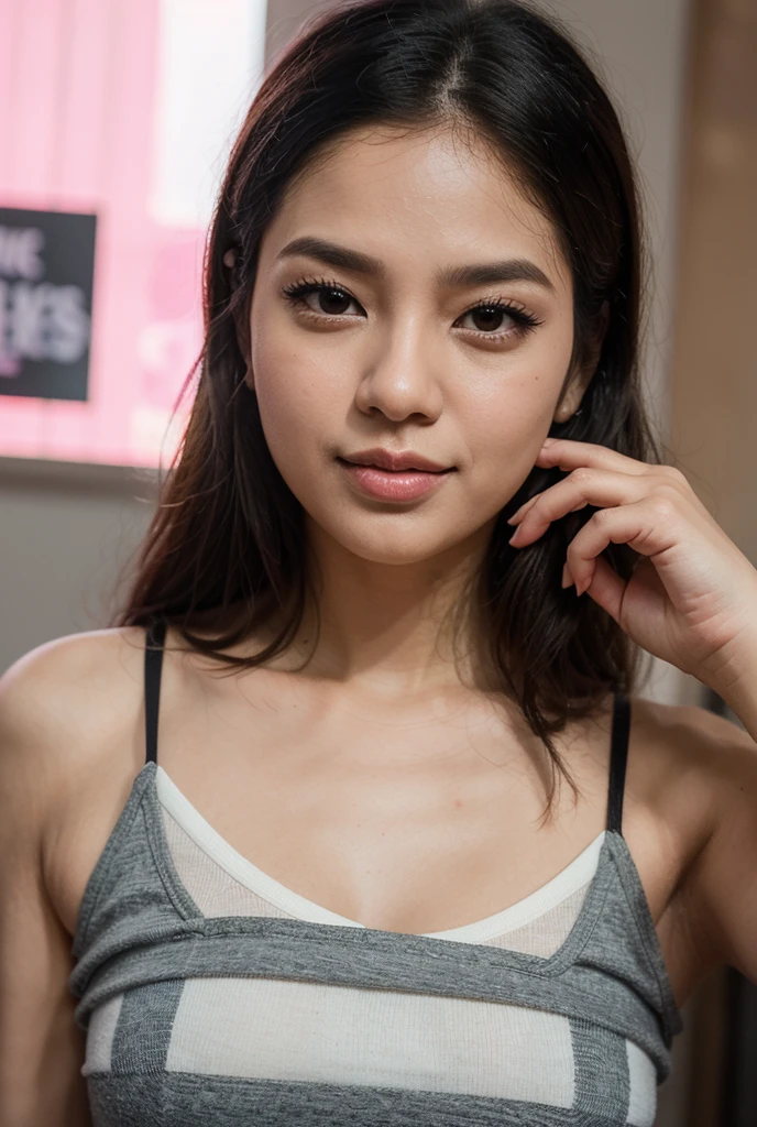 (((young girl１people))),(((beautiful black hair:With bangushroom hair))),((real people々image)),(realistic),((highest quality)),(muste piece),(highest quality),((Highest image quality)),((highest resolution)),((fine details)),((embarrassed look:blush)),((looking at the camera)),beautiful detailed nose,(((wear a pink bra:precise depiction))),(((Small and perky breasts))),((())),((beautiful white skin)),(precise arms),(((Accurate and beautiful upper body))),(((Photographed mainly on the face and chest))),((indoor:luxury hotel:detailed background)),