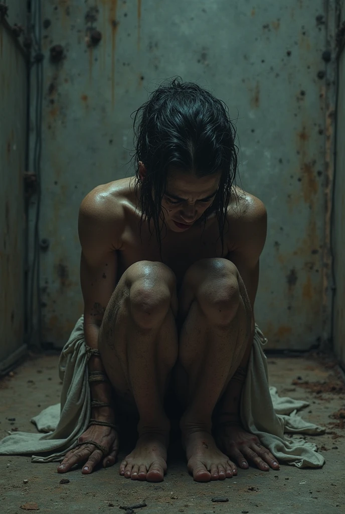 (Inside the Jail),((Wearing broken armor)),(He's lying on the floor with his eyes rolled up)、((Are incontinent))、((phi_underwear)),((phi_clothes)),((phi_bottoms)),(phi_lingerie),
(breast),(crack),(tears)
(details:1.21),(high resolution:1.21),lying on bed, open mouth, confused, blush, sweat, on back, cowboy shot, looking at viewer, BREAK,(show off breasts:1.3),(udder:1.3), (NUDE:1.4),knees up, (legs apart:0.9),BREAK, large amount of suggestive fluid on legs, hands up, Indoors, Futon, Fully blushing, Lying down, Legs spread, Bold, Looking at camera, Facing forward
(Lie on your back)
(See through)
(Pussy)
(sexy)
(Wet)
(((nude)))
(Raise your hand up)