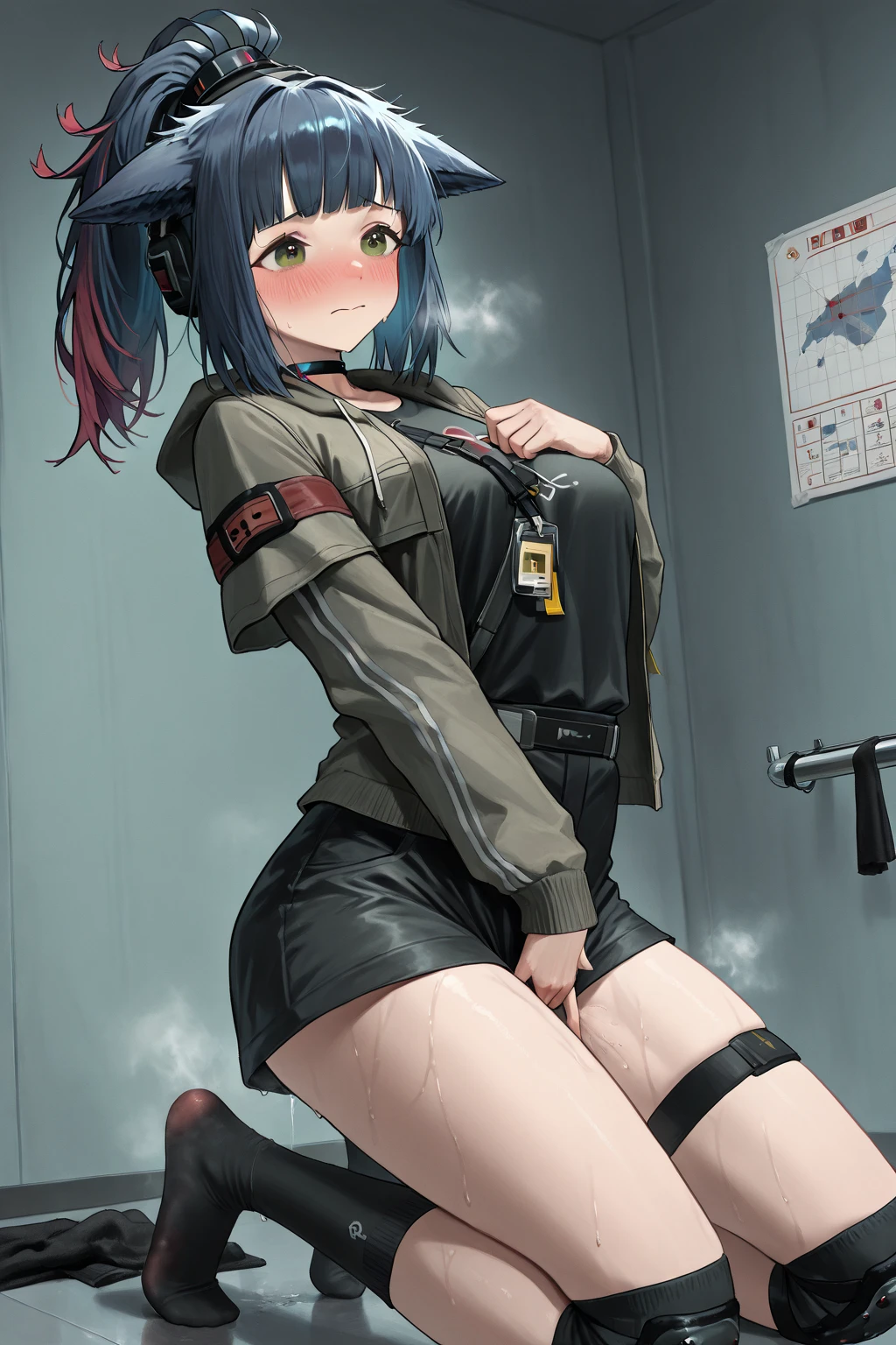 Full character(from head to foots), a men with white skin,black hair, red left eye and blue right eye, using a black investigator uniform.
