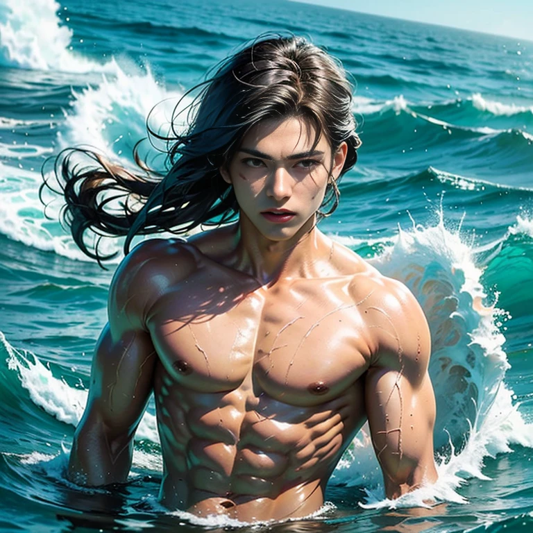 (8k image, RAW:1.2),Best quality, Ultra high resolution,Stunning angles,(Splash of sparkling detail), (illustration), 1 man, bouncing, muscle, sweat, sexy, unclothed, six-pack, perfect looking, wavy hair, (sky detailed), moon, high level, detail, (masterpiece, best quality, extreme detail CG Unity wallpaper 8k, masterpiece, best quality, special details),