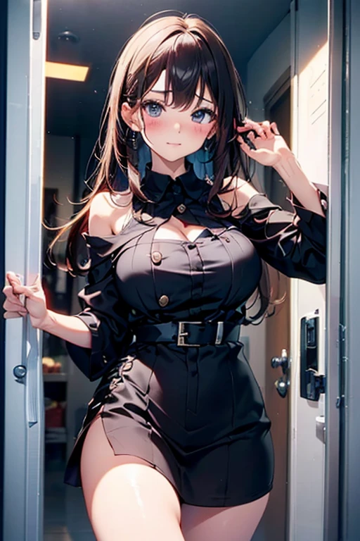 (from above:1.2),(from side:0.9), ((Face)), (Close-Up:0.4), 1female, teacher, wearing a hoodie, bootyshorts, Thicc, small breast, light colored hair, long hair, blue eyes, face to detail, detailed eyes, the background is a pizzaria, smiling, highest quality, (RAW photo:1.2)(Curve,Model,glamor:1.5),Beautiful breasts,(pointed chest:1.0),Farbe_aberration,beautiful detailed shadow,Beautiful eyes,Beautiful body,Beautiful skin,beautifull hands,(medium_breasts:1.5),Brown hair,watching at viewers,black suspenders,Bulging big,breasts,walls: Black miniskirt, garters, Gaze, Small face,bangss,holster,Beautuful Women,hands up,leg holster,Gaze,black boots panty shot, provocation,flank,flank sweat soio,arm,,narrow waist,(with sparkling eyes and a contagious smile),her thin pubic hair, looking at viewer, posed cleavage:1.2,pose muy sexy" 