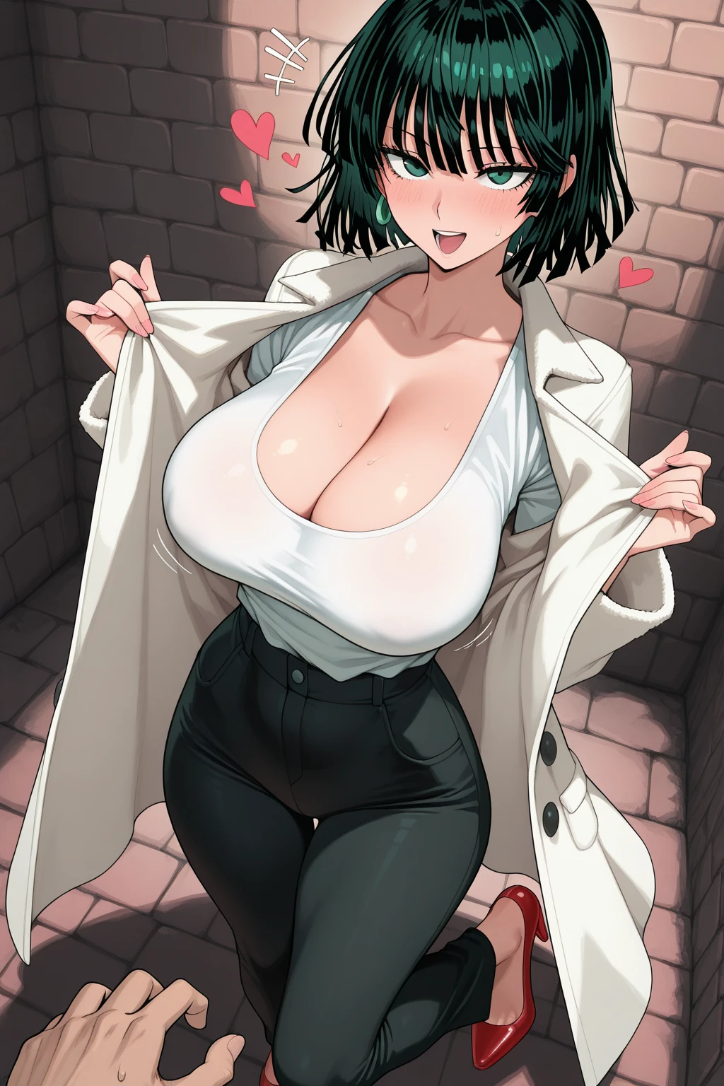 1woman, fubuki(one punch man), big boobies, huge boobies, fully body, peitos pra fora, (olhos perfeitos),(peito a mostra), roupa aberta nos peitos,(big breasts), (mega breasts), (big boobies), (Mega Boobies,),(nsfw), (no clothes)
