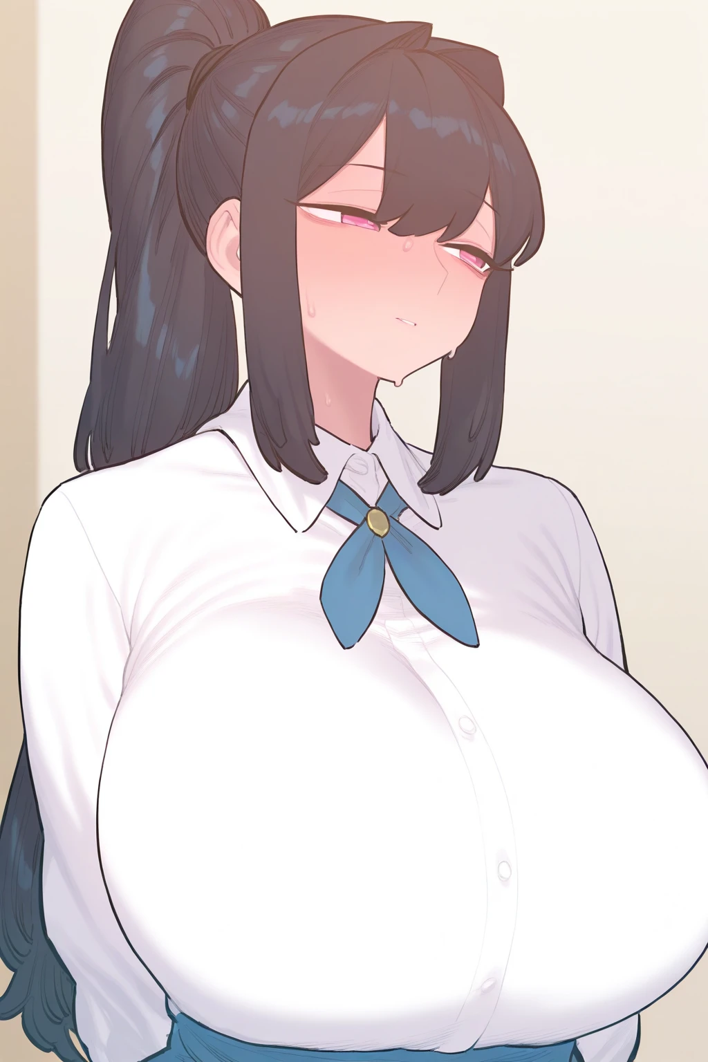 gigantic breasts, NSFW, wide hips, huge nipple, bristly pubic hair, plump, in heat, Expressing breast milk from the nipple, school students, uniform, Braid, black hair,