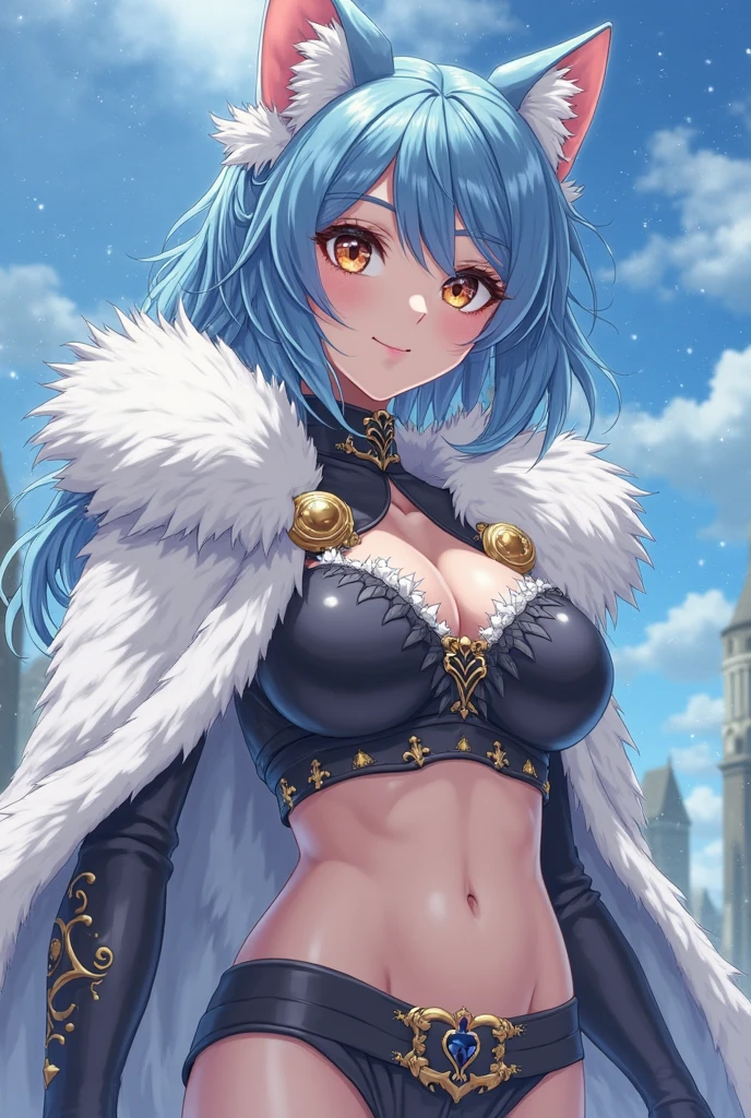 (masterpiece), best quality, expressive eyes, perfect face,kaeya (genshin impact),(large breasts), ((1girl)),eyepatch, dark-skinned female, gloves, solo, jewelry, blue hair, earrings, long hair,cleavage,looking at viewer,eyeshadows, eye liner,glistening eyes, hyper detailed eyes, intricate eyes, beautiful eye,blue eyes, single earring, dark skin, bangs, black gloves, smile, fingerless gloves, closed mouth