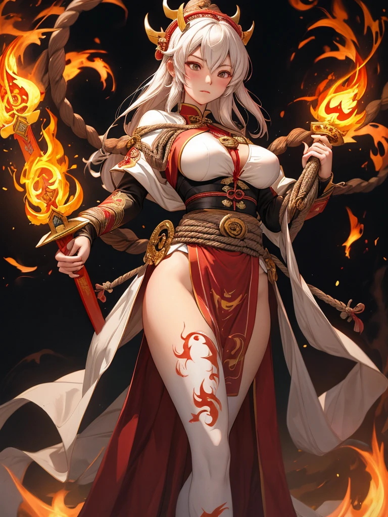 high quality, 8K Ultra HD, anime style art, (holding  fire in one hand), Detailed illustration of a fantastic beautiful witch, (ahegao face), (mature woman), perfect face, perfect eyes, perfect nose, perfect lips, paintings with a mysterious touch, awesome full color, little smile, (red lips), blush on face, (blush), ((silver eyes)), (((wearing a black saree))), (red bindi), ((red bindi between the eyebrows)), ((sexy pose)), 