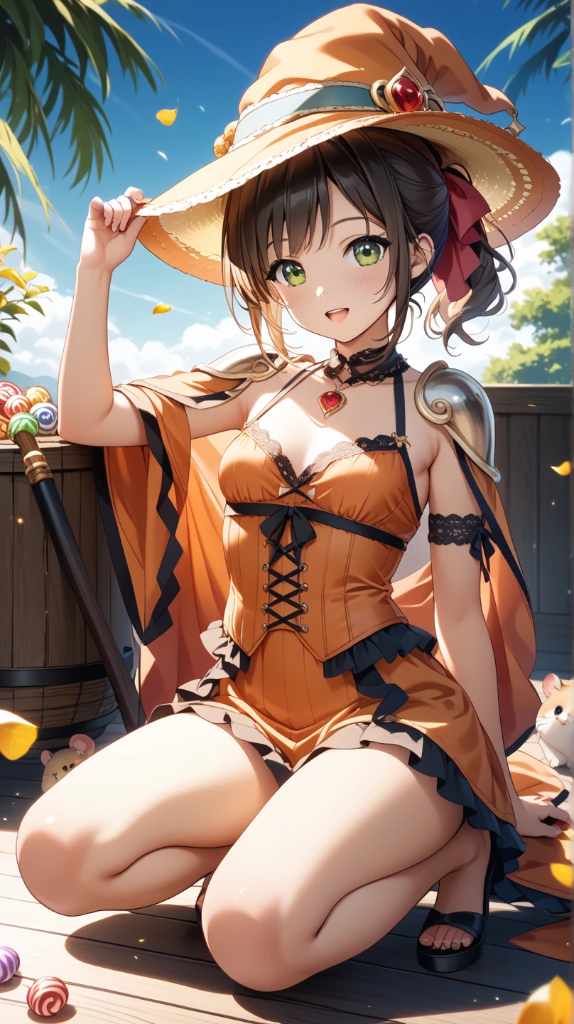 ((top quality, ultra-detailed, high resolution, extremely detailed CG, unity 8k wallpaper, by famous artist, perfect anatomy, super detailed skin, cinematic lighting, UHD, retina, anatomically correct, 1080P)), (Please draw a single one girl walking in the Japanese suburbs:1.3), ((1girl)), (Solo, face,13-year-old:2.0), a junior high school student, ((cute petit girl, chibi, babyface)) androgynous charm, Medium hair, ((full red hair)) ((redhead)), straight hair, ponytail, straight bangs, ((very thin legs)), ((skinny legs, thin body, small build)), Full limbs, complete fingers, ((perfect fingers and hands)), flat chest, small breasts, childish body, small butt, groin, Beautiful detailed full yellow gold eyes, perfect eyes, ((Magical girl-inspired costume with a tutu skirt, star motifs, and a matching wand)), (Detailed Lighting), ((Japanese suburbs)), (Detailed scenary background), full body view, Cute, kawaii single girl (one girl), full body shot, ((little young 13 years old body:1.3)), ((long skirt)), ((shoes)), ((red hair girl:1.3)), ((A natural, correctly proportioned hands)), ((straight bangs cut just to the eyebrows, perfectly aligned and not moving to the side:1.3))
