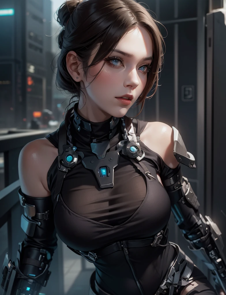 (Cate: Similar to Miranda Kerr & A perfect face & White cyberpunk dress & Full armor with pants & Ultra detailed hazel eyes & Tall & Slender & Pale skin & Dark brown hair cascading down to your shoulders & Small bust &Clock figure of sand)),| She Is Running On The Rooftops, Dynamic Poses, Background Futuristic Night City,|