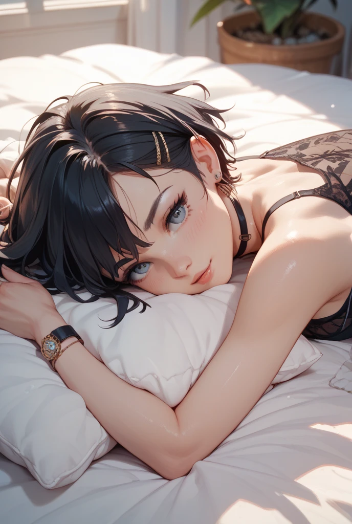 A girl, lying on the sofa, looks very enjoyable, Chinese animation style, looks depressing, high quality, ultra-detailed, crazy details, 4K