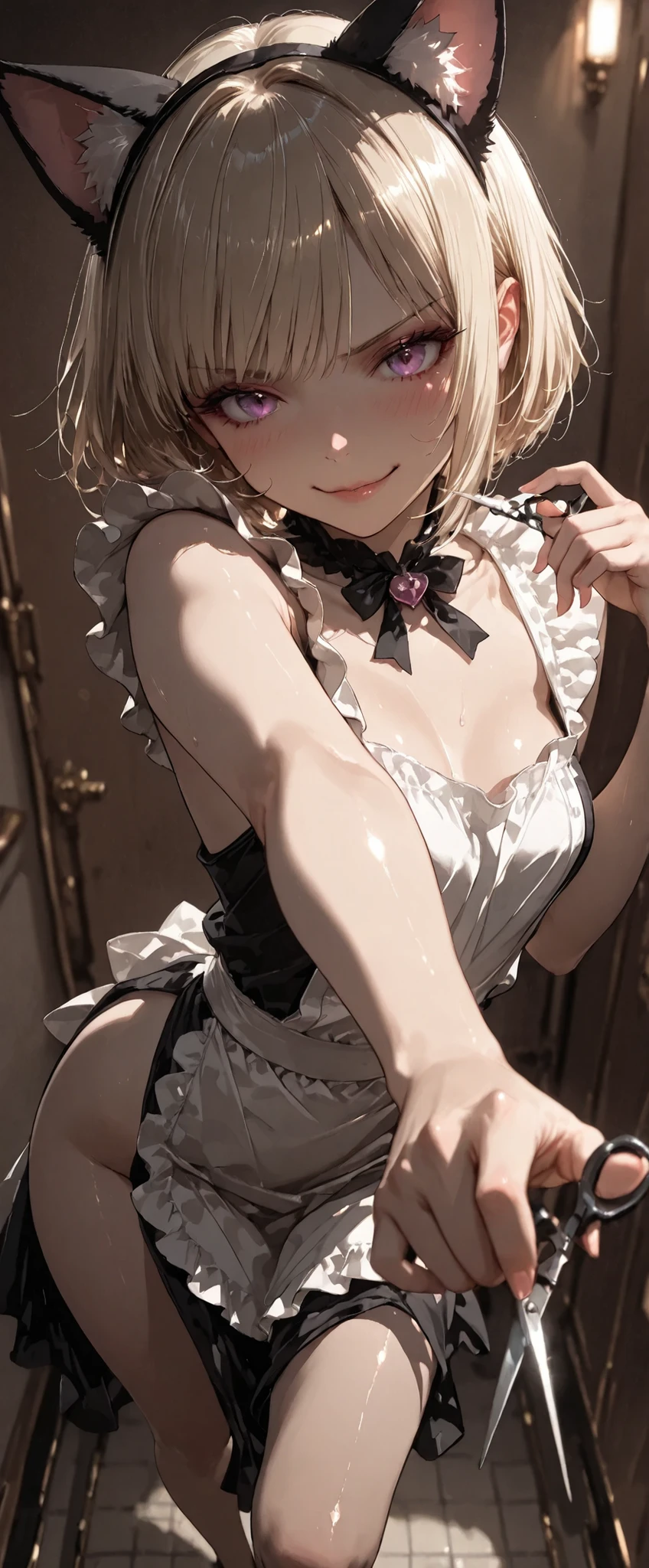 girl, maid, very sexy, (boot:1.3), (chest:1.3), light skin, realistic skin, occasional moles, looking at viewer, standing embarrassed, shoulder-length hair, dark hair, castle yard in the background, detailed face, detailed hands, detailed legs, detailed fingers, detailed hair, detailed eyes, detailed skin, dynamic lighting, 8k uhd, (photo realistic), (photorealistic:1.4), (hyper realistic), from above, (masterpiece), (best quality)