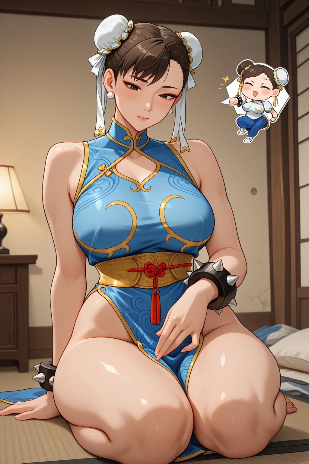 Chunli,(((futanari))),big penis,ahegao,Handjob，Ejaculate，dick girl,hand job,Covered in semen,Ejaculate、Panting face,Standing posture　Slender body、破れたストッキング