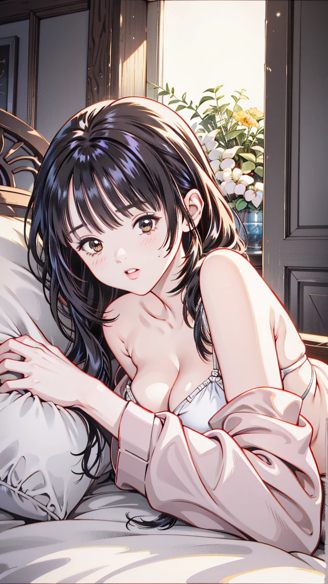 (Highest quality, masterpiece, Ultra-realistic), Beautiful and delicate１５Year-old girl portrait, With a calm and gentle expression, Model for painting、Full nudity、Beautiful nipples、The background is my room at home.、Breast size is C cup