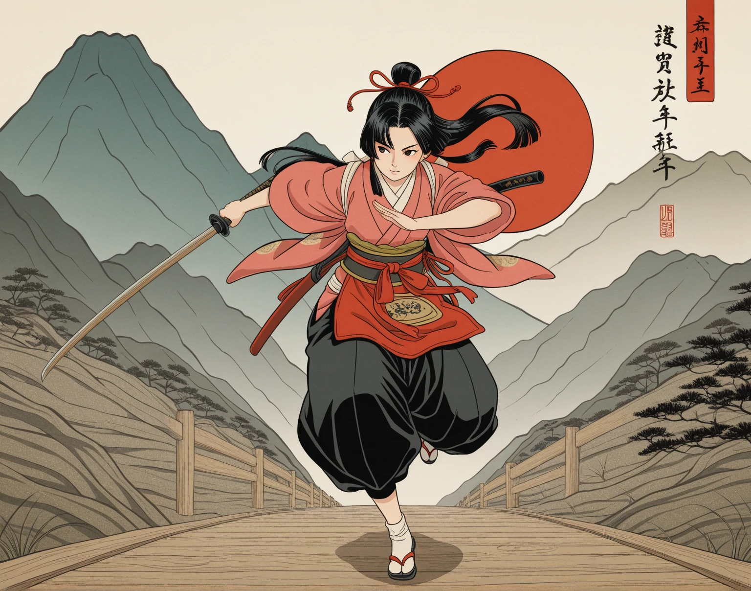 (best quality),  detailed background, oriental nobless,warrior girl,combat arts,holding halberd,oni, monster army