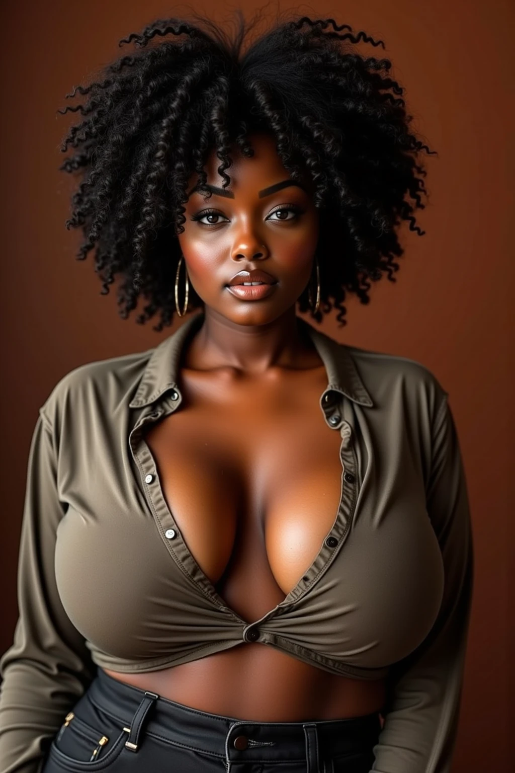 White sexy bra, And a black pencil skirt, Cleavage, older beauty,60 year old mature woman, A beautiful Black woman with a black afro cornrow hairstyle, dense forest, photoRealistic, masterpiece, high quality, Realistic, detailed, Dramatic lighting, cinematic, Complex details, clair obscur, Fashion Edit, Editorial Portrait, Impressive pose, Confident expression