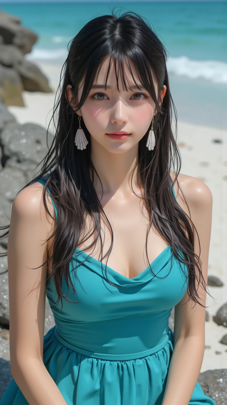 (masterpiece, highest quality, Realistic, Very detailed, In detail, Ultra-high resolution, 8k wallpaper), Close up portrait of beautiful woman, stand by the pool,Earrings, necklace, Laughing happily, Light brown messy long hair, Wearing a swimsuit, Sharp Focus, Large Breasts,(1.6),Perfect dynamic composition, Beautiful fine details, Detailed Hair, Detailed and realistic skin texture, Fashion magazine cover, Professional photography, ,xx mix_girl