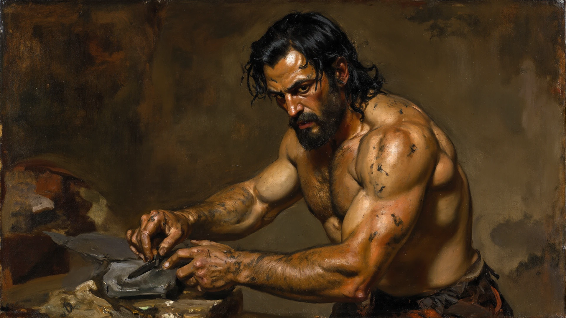 Male muscular figure, ((penis showing)), in the style of Leonardo Da Vinci, saturno butto, sorayama, ocult art, alchemical diagram, smooth muscles, perfect composition, oil on canvas, brush texture, canvas texture, oil painting,