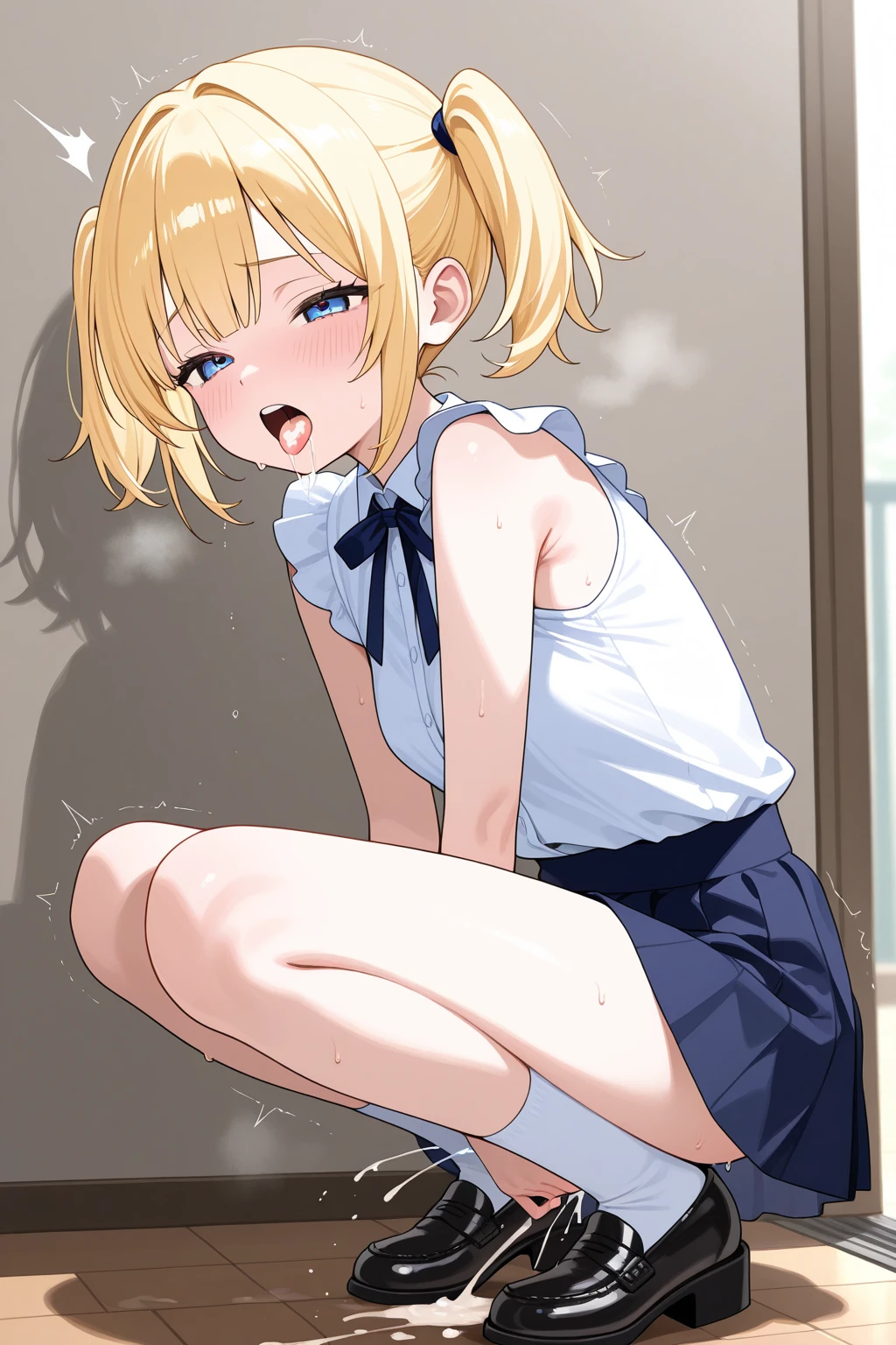 !!、Young!!、one person!、4Year old girl、short hair、Blonde、With bangs、small、laughing、Big eyes、barefoot、Short sleeve、black eye、cute、With legs apart、with ribbon、skirt、Small breasts、身長のsmall、体のsmall、Short legs、Naughty!
