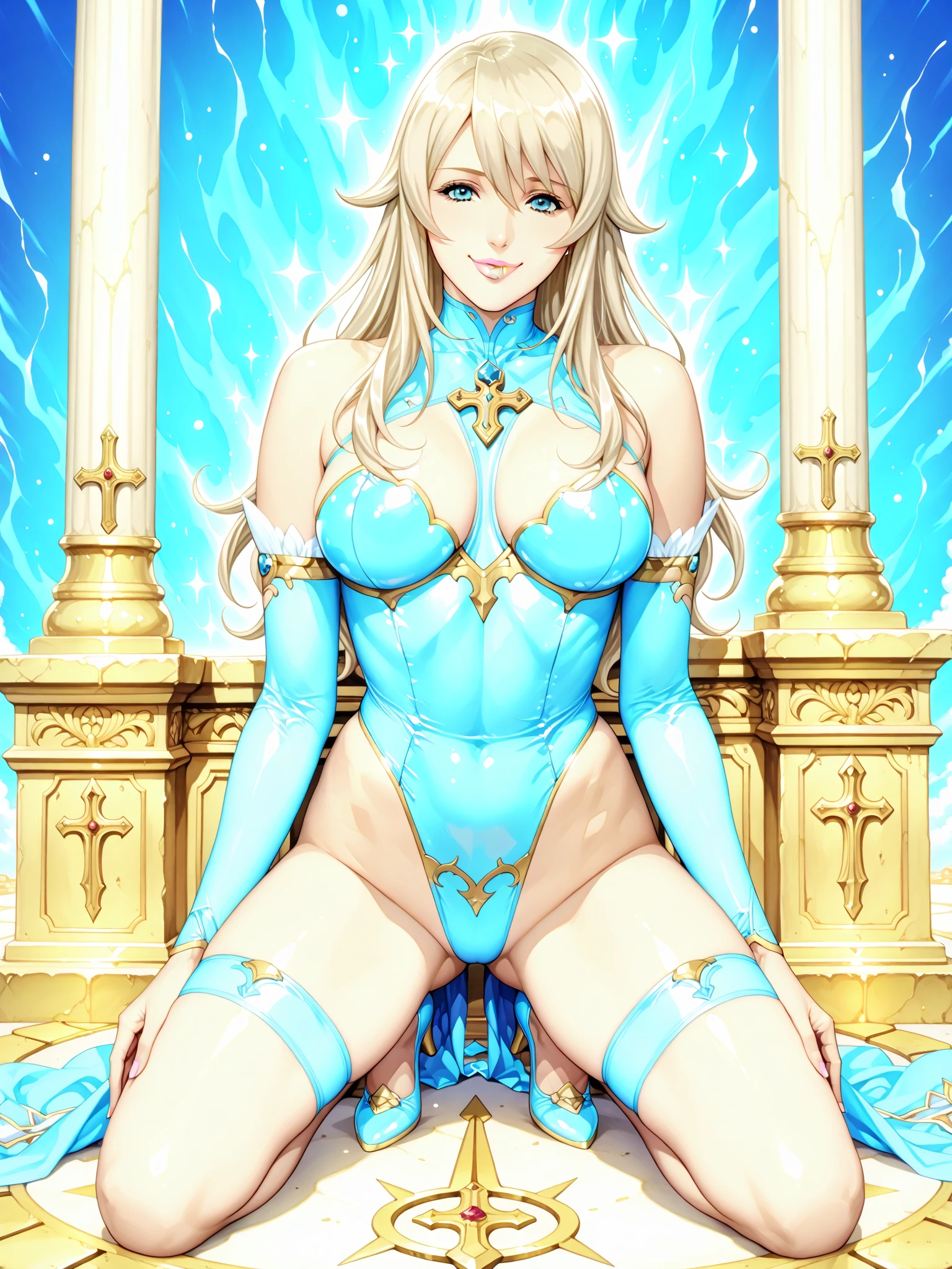 ((((NSFW)))),(((Naked slender beautiful girl, No shirt or underwear.))),{{{{{Artoria Pendragon naked:1.6}}}}}},{{{{Describe up to the top of the head:1.2}}},Beautiful clear color anime cell painting,(((((masterpiece,Grand Prize Winners,highest quality,8K,ultra high resolution,professional lighting,movie lighting))))),{{{{Sit on the throne of a famous castle:1.6}}}},,{{{Spread your legs wide and show your genitals}}},Angry and embarrassed expression,blush,Only one person is depicted,So cute,{{{green eyes}}}},{{{{blonde}}}},(((shaved pussy))),Realistic and detailed anime pussy,Realistic and detailed clitoris,(((The boundary between the female genitals and the groin is very smoothly depicted.:1.2))),No panties,No bra,Full body nude,vivid images,(((bare hands))),vivid images,healthy beautiful skin,Accurately reproduces the shape of the arm,Accurate finger shape depiction,The number of fingers on each hand is accurately detailed:1.2,Describe with accurate finger length、Accurately represent finger joints,please open your mouth wide,((Hairstyle of Artoria Pendragon:1.2)),beautiful green eyes:1.2,A throne covered in luxurious blue cloth:1.2