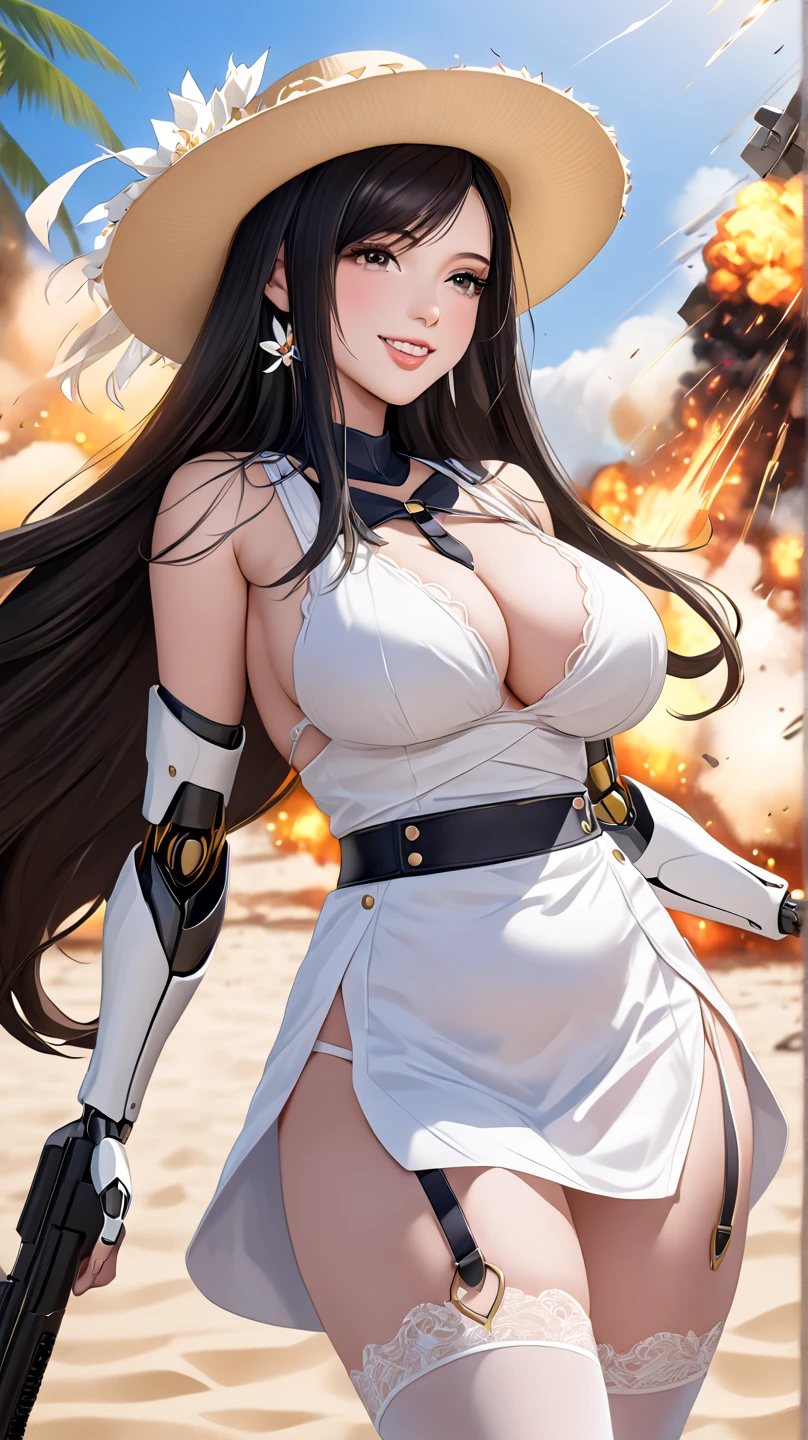 (Random Battle Poses:1.5),(Movie-like scene,Fantasy art,Best image quality,(8K),Ultra-realistic,最high quality,high quality,High resolution,high qualityな質感,High detail,beautiful,detailed,Extremely detailed CG,detailedなテクスチャ,Realistic facial expressions,masterpiece,in front,dynamic,bold),1 Girl,非常にdetailedな肌,curve,,beautiful胸,Big Breasts,White skin,Pointed Chest,Erect nipples,(Thin Hair),(Soft Hair),(Super Straight Hair),Long, flowing bangs,Very light coppery amber hair,Hair above one eye,(Leather boots,(Asymmetrical Mechanical Armor),(White lace long dress with embroidery,See through:1.2))