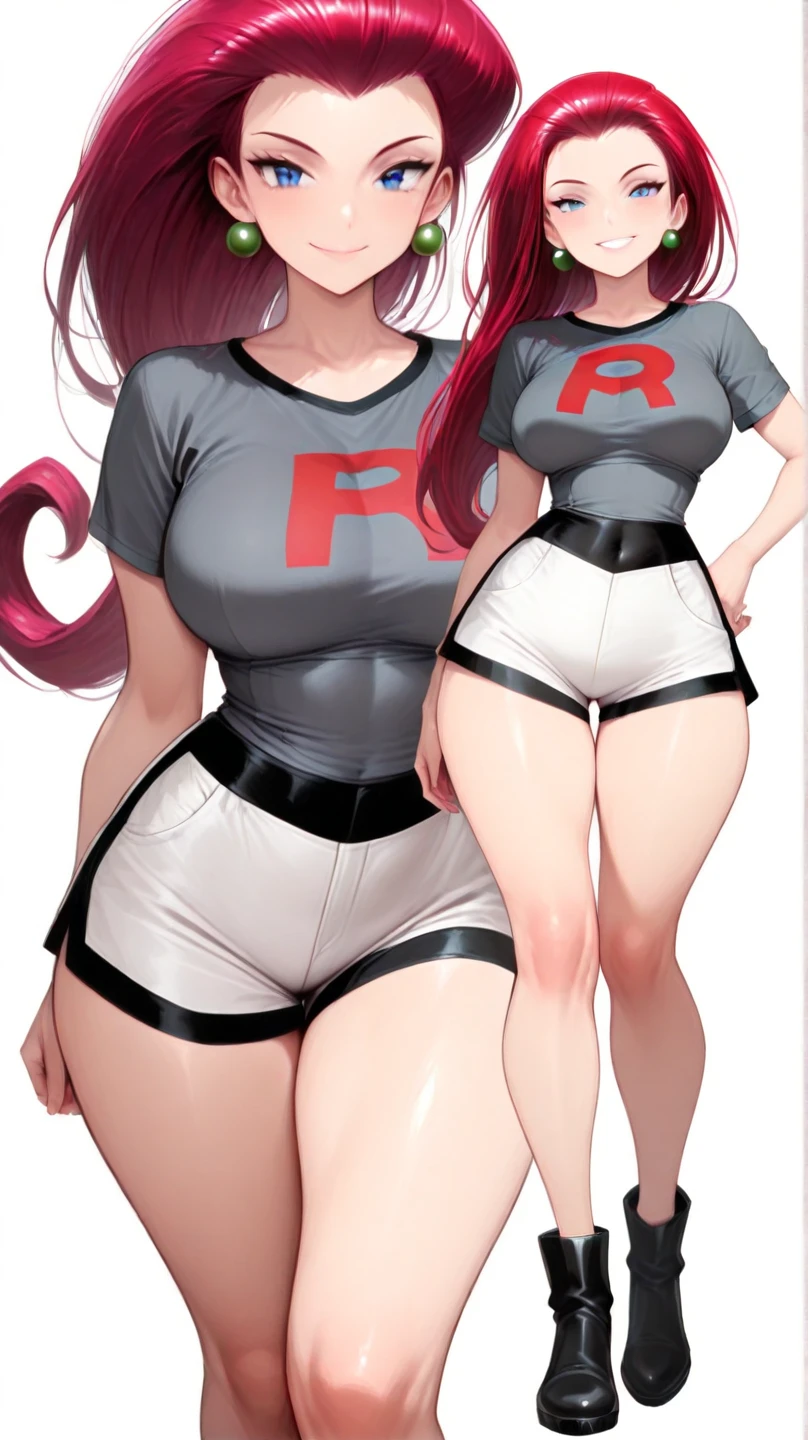 rabbit woman, big ears, pink hair, green eyes, gigantic breasts, long muscular legs, athletic body, t-shirt and mini skirt set, with high heels, boots, 8k, hd, round fluffy tail, masterpiece, body image complete, completely white background, character sketch in various perspectives back, front, 3/4