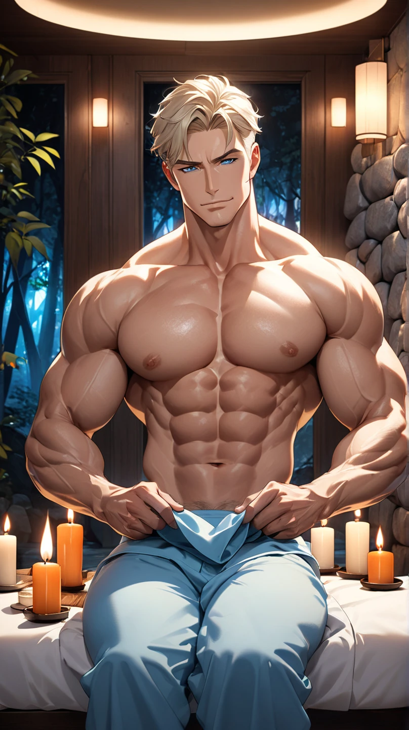1 male,muscular,((lily)),cage,Lace-up,white rope,white cloth curtains,falling white petals