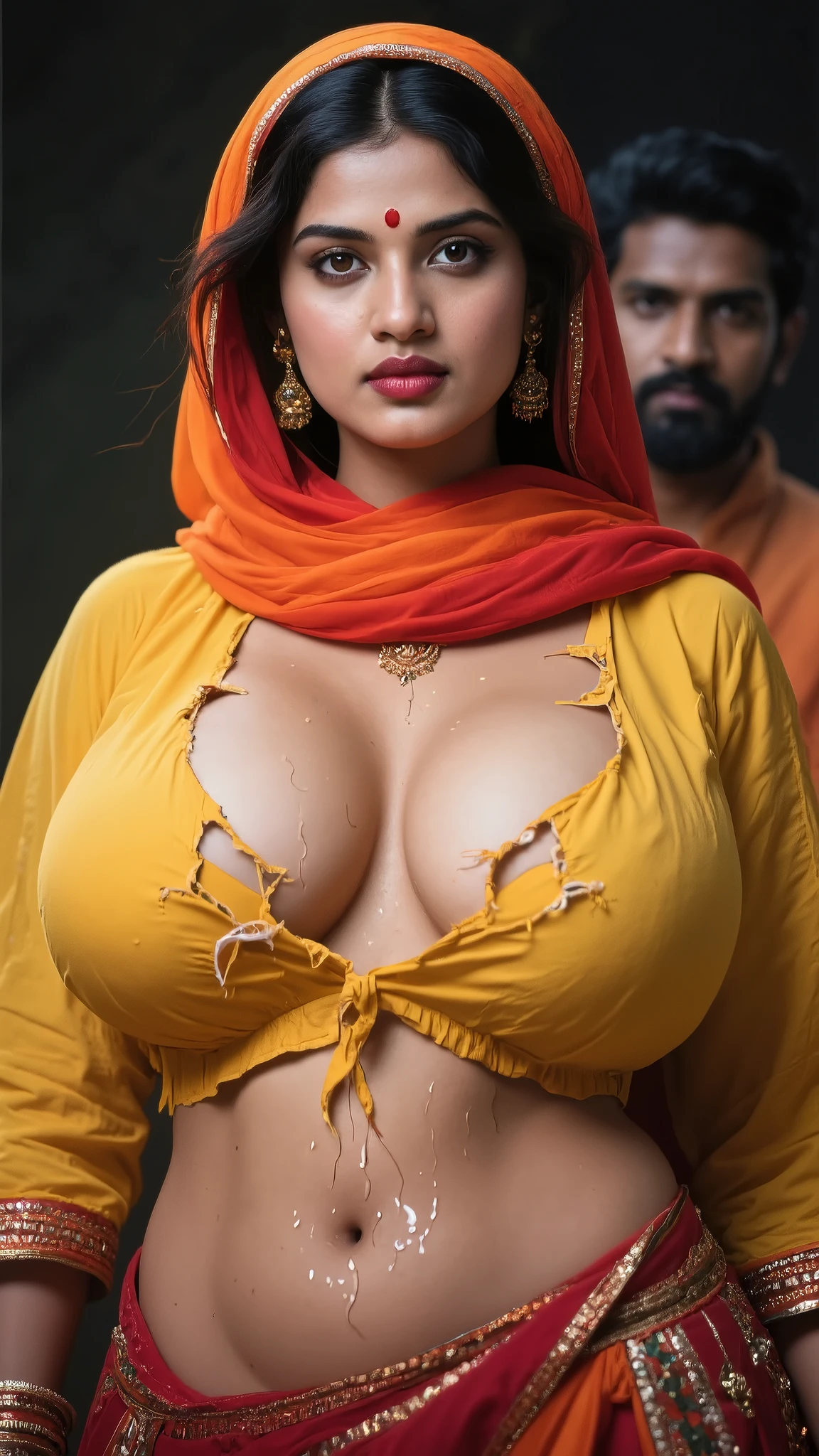 nsfw:0.6、Cowboy Shot、Nipples are visible、((Beautiful young Indian woman))、(Dark Skin)、Black Hair、((Big Breasts))、((Intricately embellished sari dress))、(((Thin Ultra Tight Saree)))、Lots of accessorieaharaja、Slender women、 8K Ultra HD,Detailed face、Delicate texture, (((Trendy hairstyle)))、Taj Mahal、Temples in India、Beautiful and majestic palace、((Delicate photo)),(Girl Astepeace RAW Photo Details:1.25), (Highest quality:1.6), (Ultra-high resolution:1.5), (Realistic:1.75), 8K resolution, Canon EOS R5, 50mm, Absurd, Very detailed,Cinema Lighting、